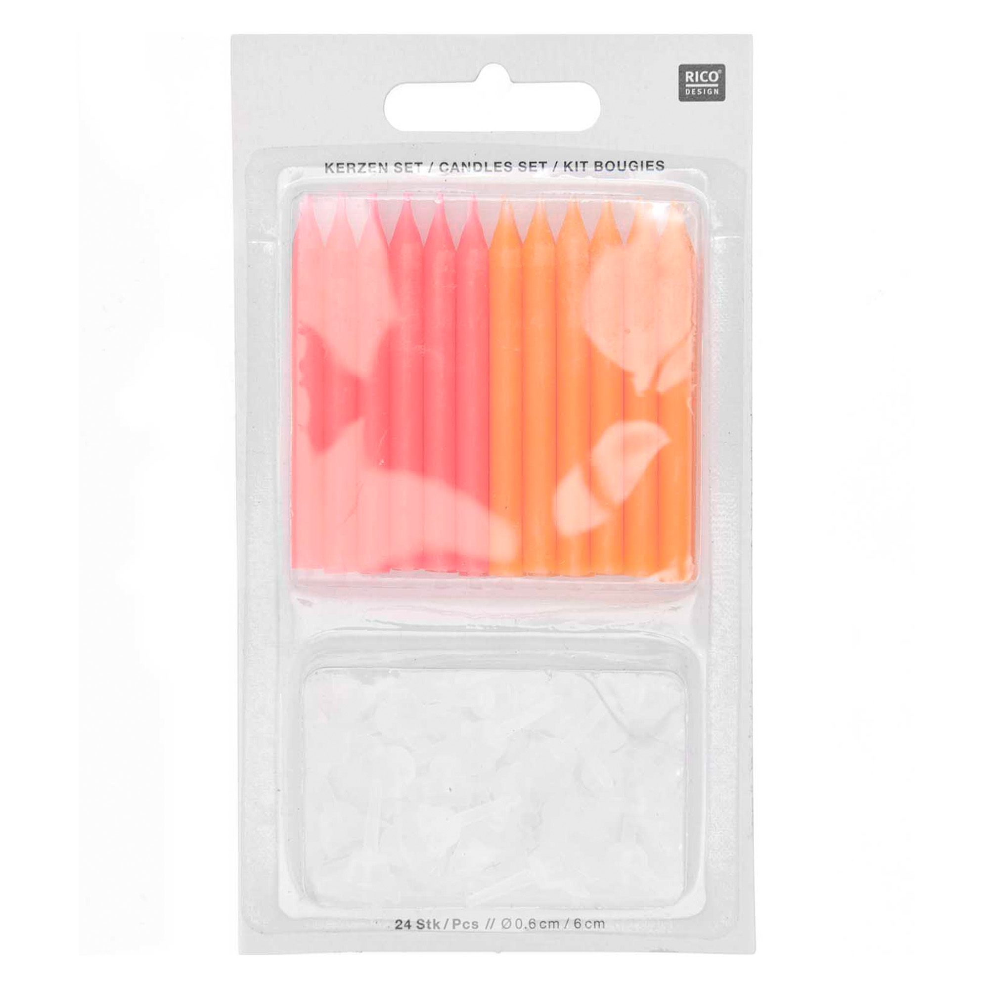 24 Kerzen für den Kuchen, Neon je 0,6 x 6 cm 24 Kerzen für den Kuchen, Neon je 0,6 x 6 cm