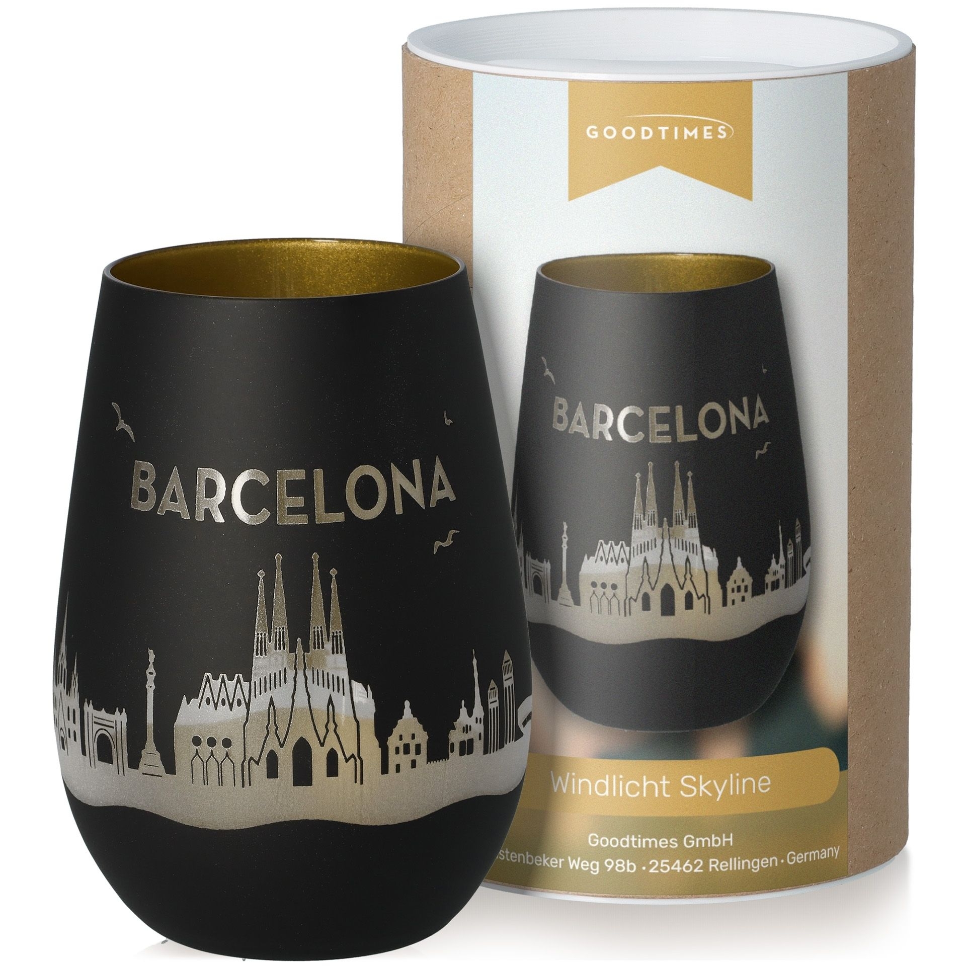 Windlicht Skyline Barcelona Schwarz/Gold Krug, Töpferei
