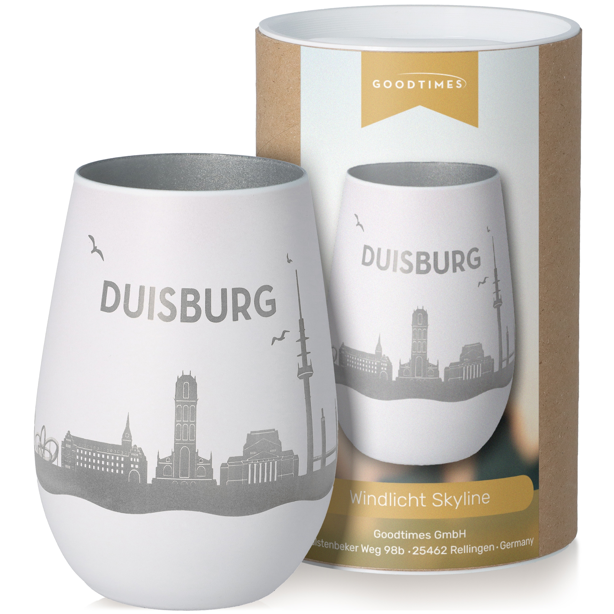 Windlicht Skyline Duisburg Weiß/Silber Töpferei, Tasse