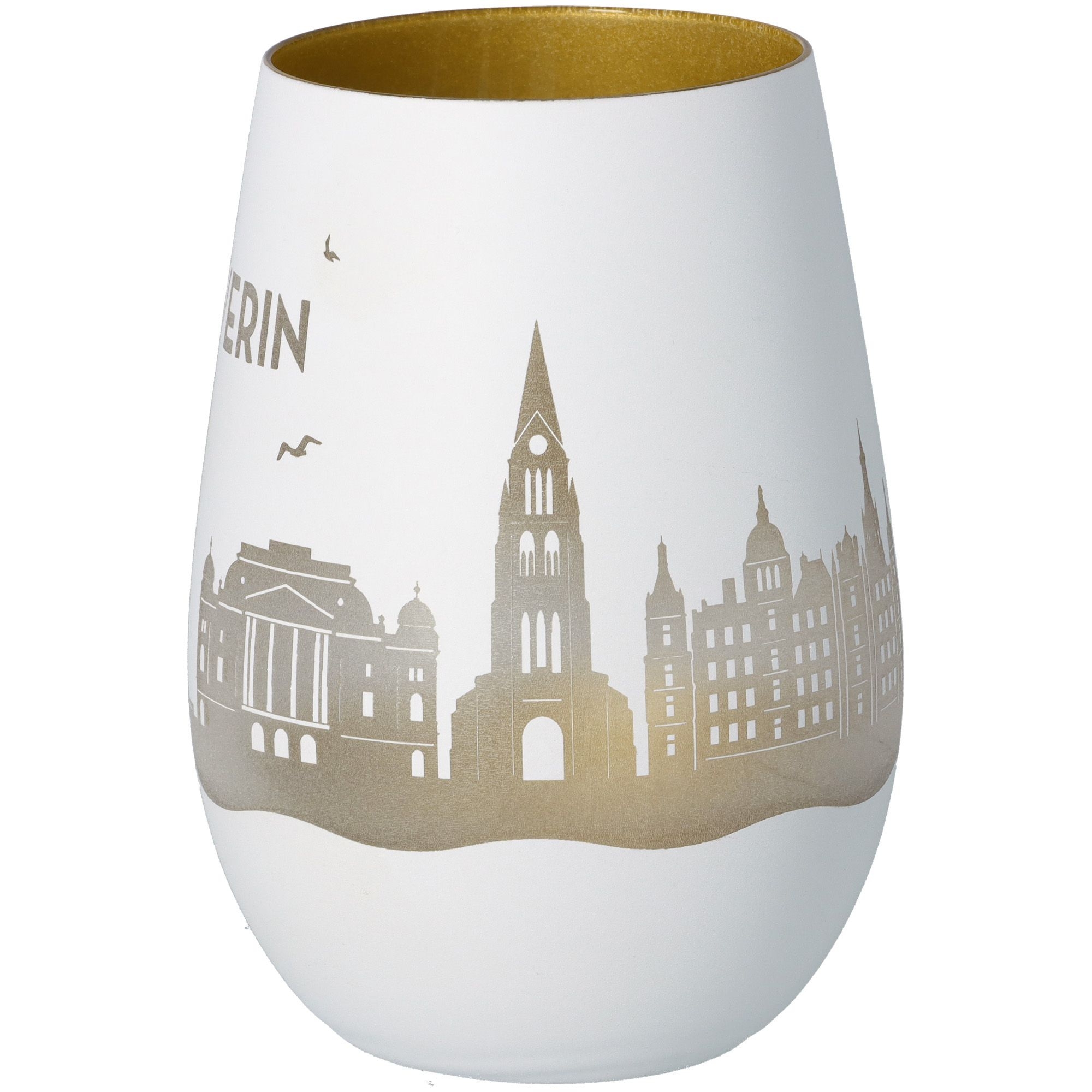 Windlicht Skyline Schwerin Weiß/Gold Windlicht Skyline Schwerin Weiß/Gold