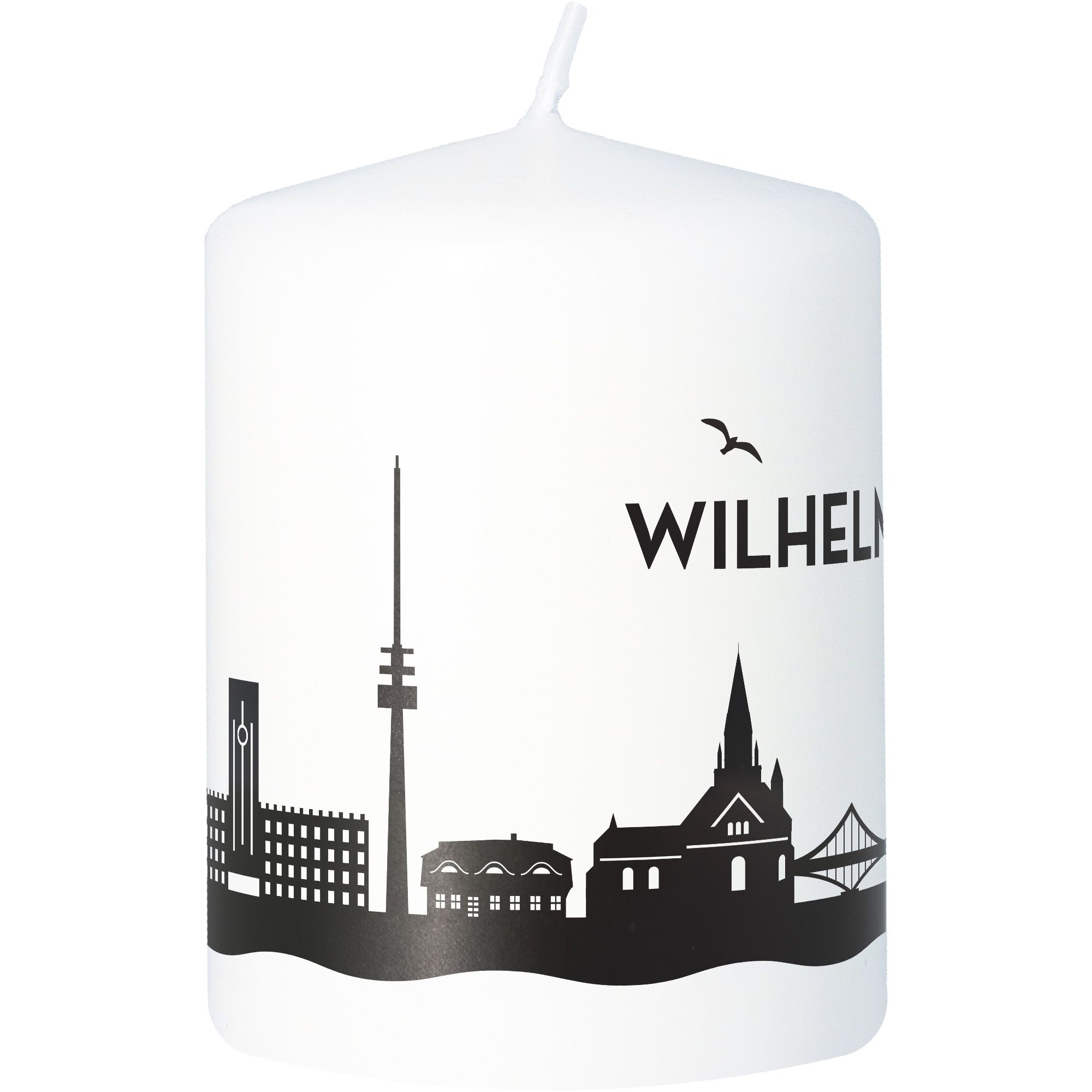 Stumpenkerze Skyline Wilhelmshaven Weiß Stumpenkerze Skyline Wilhelmshaven Weiß