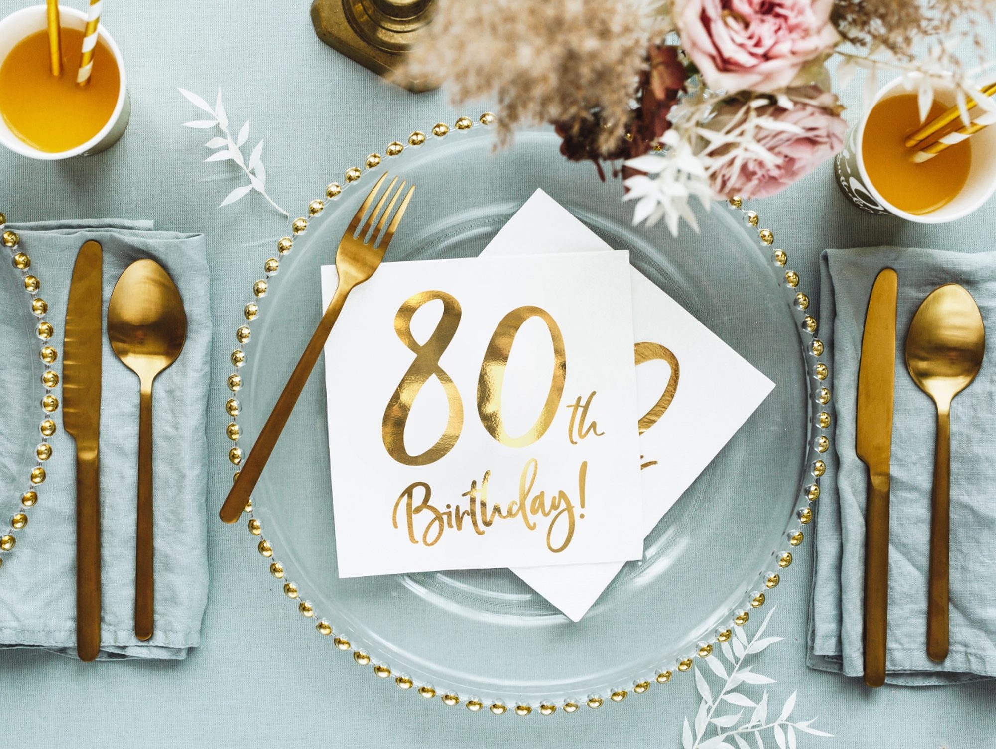20 Servietten - 80th Birthday - Weiß / Gold 20 Servietten - 80th Birthday - Weiß / Gold