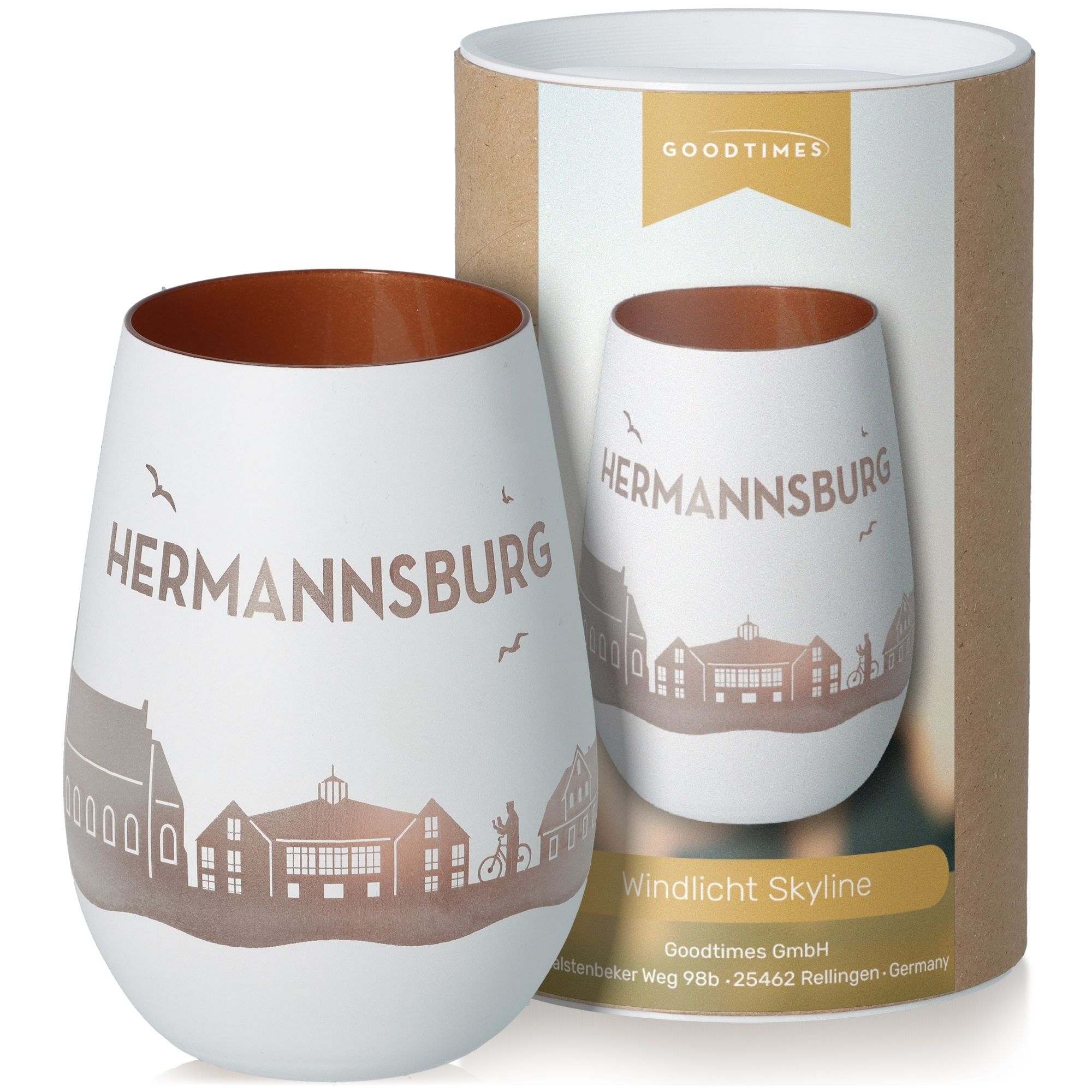 Windlicht Skyline Hermannsburg Weiß/Bronze Töpferei, Tasse, Kunst, Porzellan, Glas