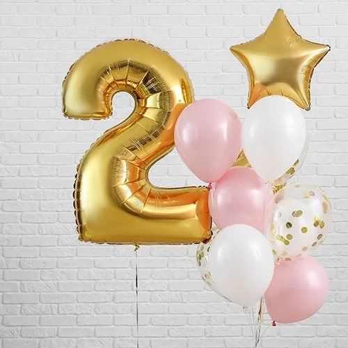 ballons, foilballon, goldenes 2, rosa ballong, sternballon
