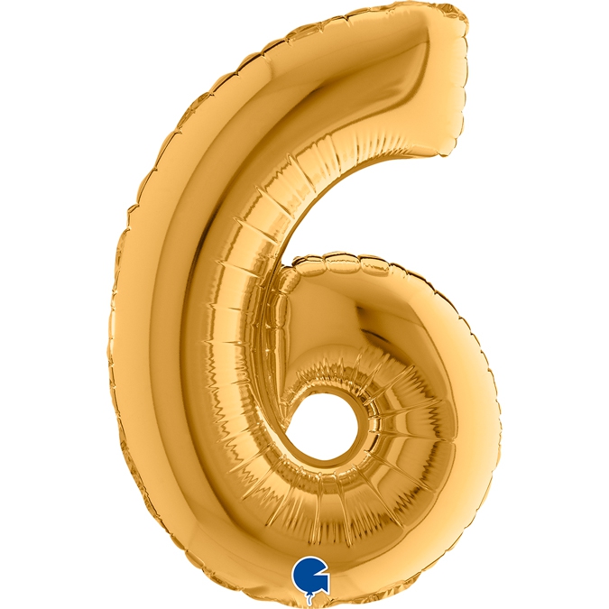 Folienballon Zahl "6" Gold, zur Luftbefüllung, 35 cm Folienballon Zahl "6" Gold, zur Luftbefüllung, 35 cm