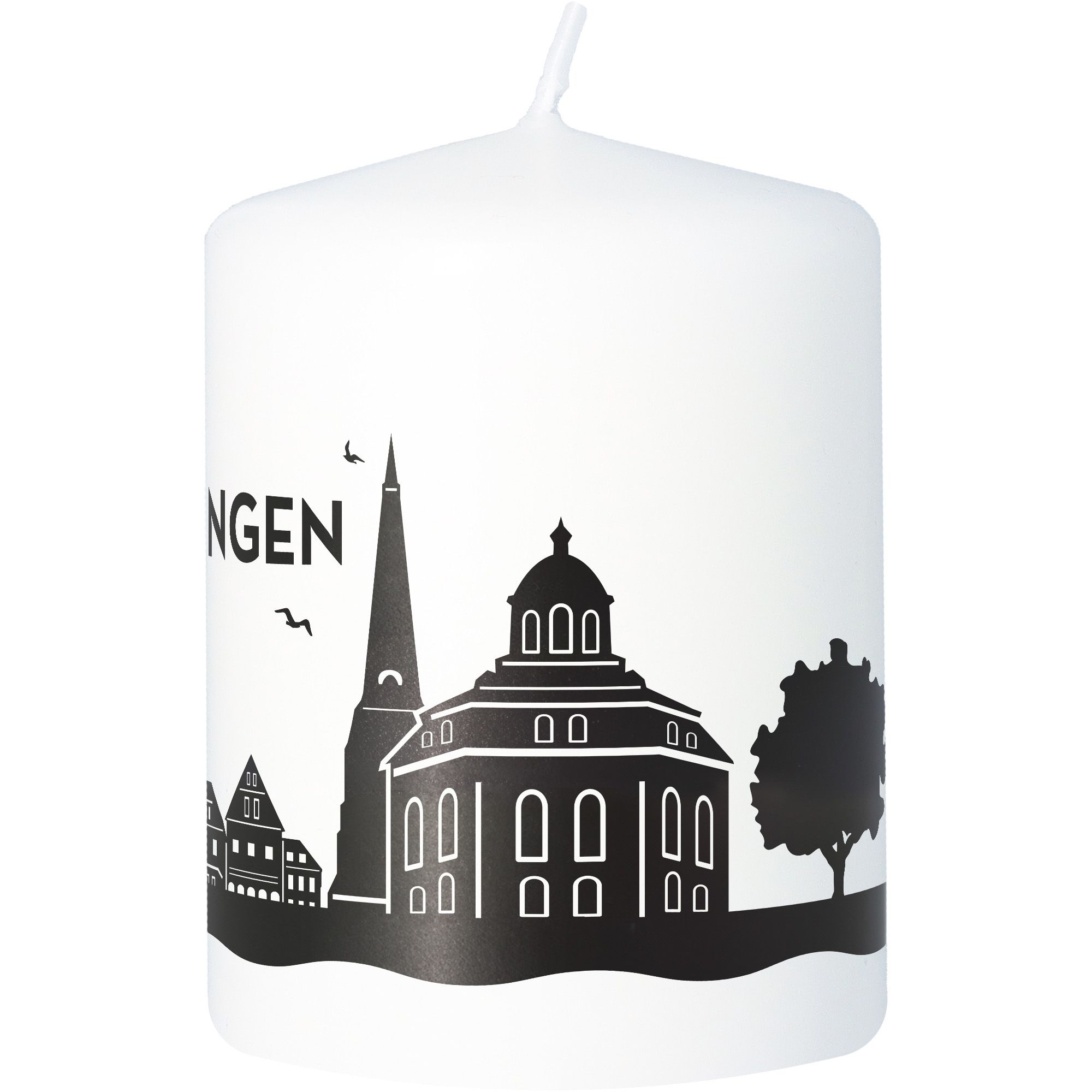 Stumpenkerze Skyline Rellingen Weiß Architektur, Gebäude, Turmspitze, Turm