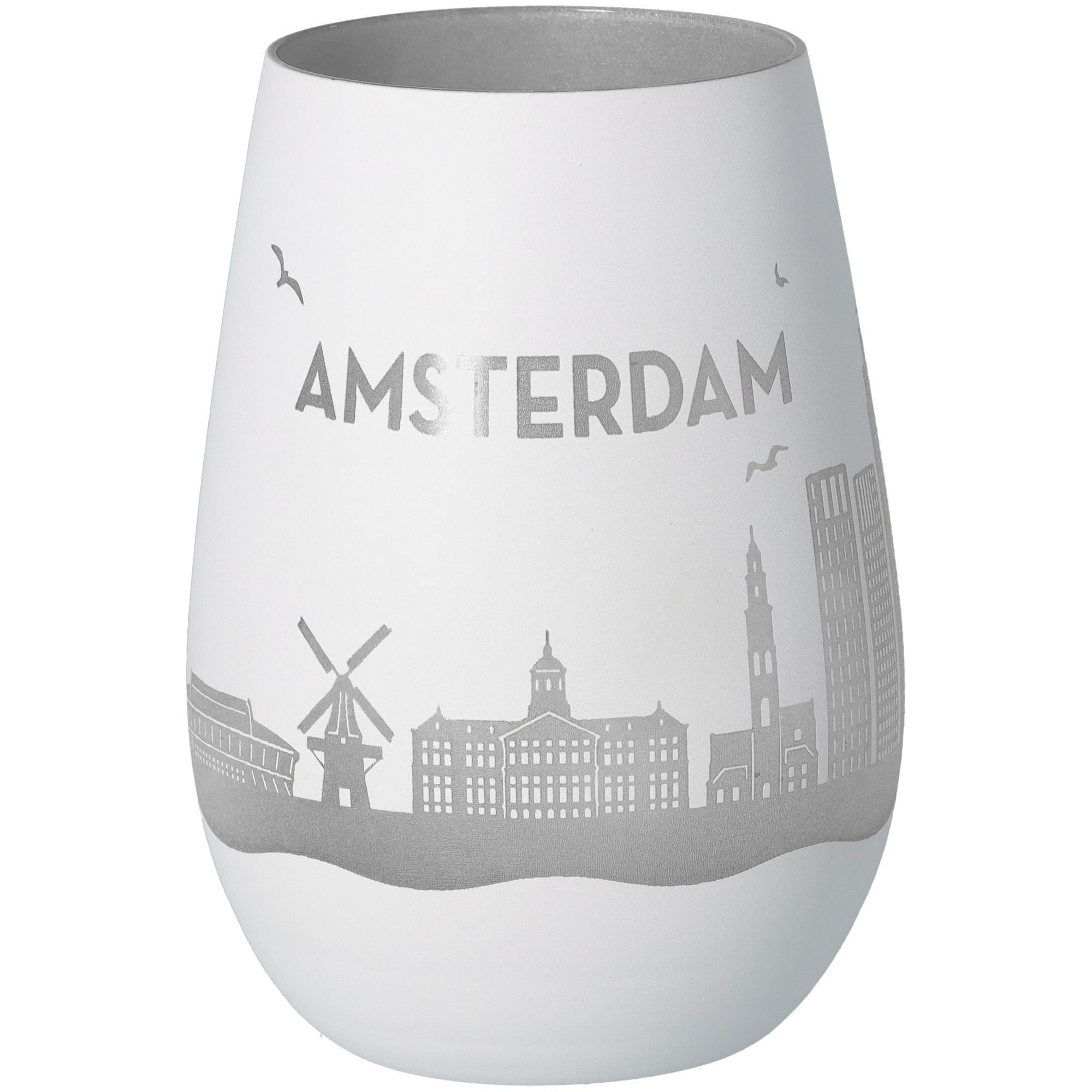 Windlicht Skyline Amsterdam Weiß/Silber Töpferei, Krug, Glas, Vase