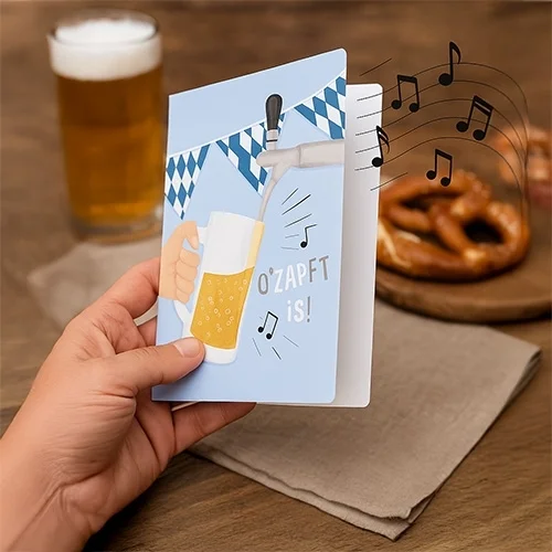 Bierglas, Bier, Kartenaufsteller, Mikrofon?, Musiknote?