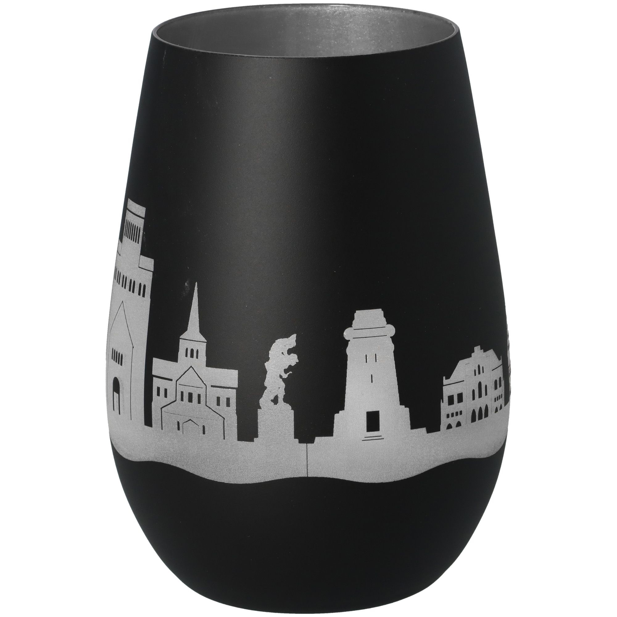 Windlicht Skyline Hildesheim Schwarz/Silber Töpferei, Glas, Vase, Lampe