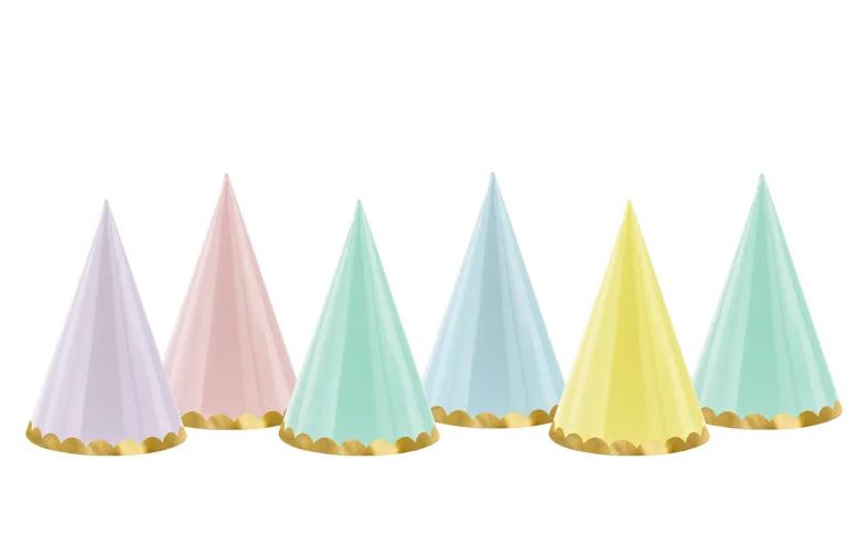 6 Partyhüte Pastellmix