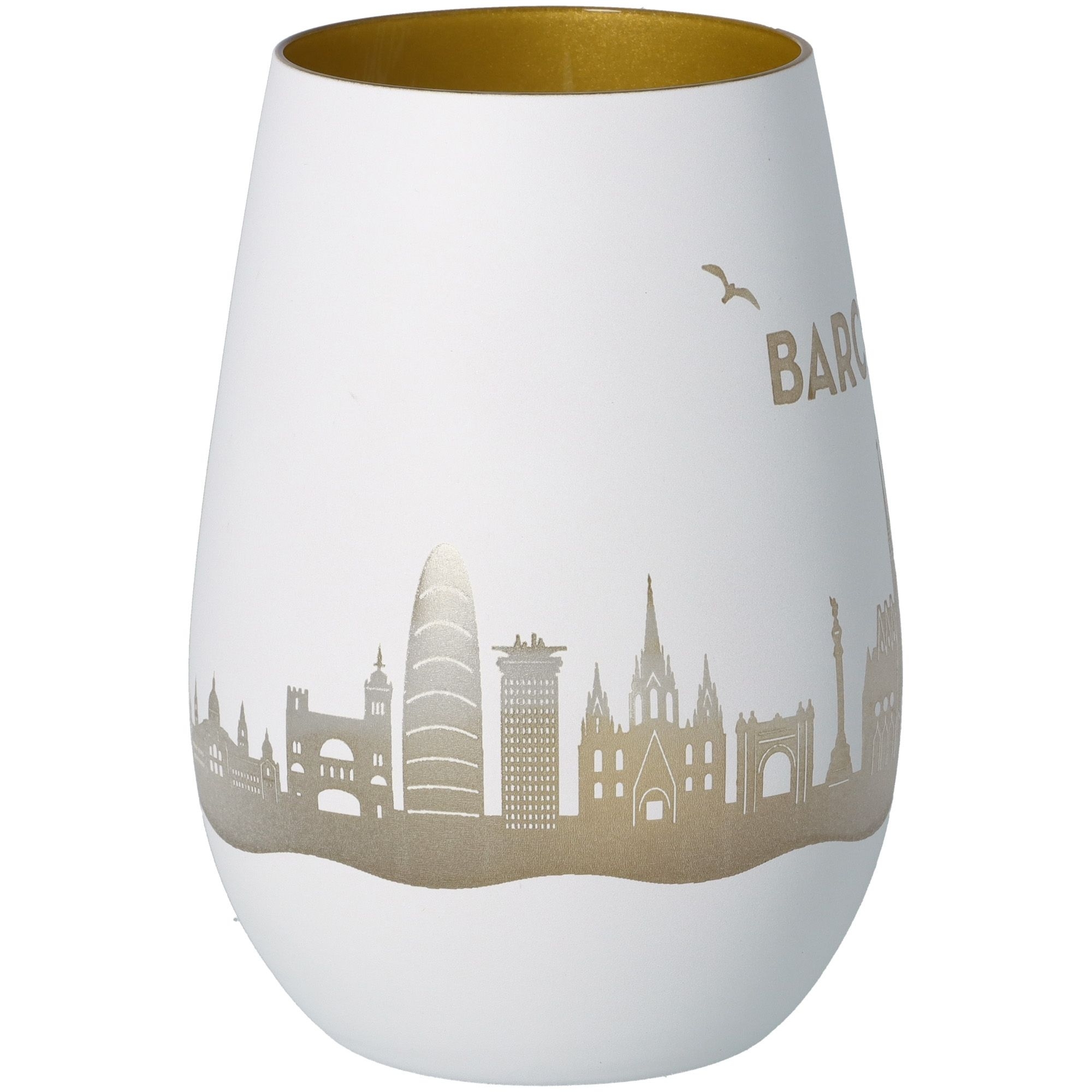 Windlicht Skyline Barcelona Weiß/Gold Töpferei, Krug, Lampe, Porzellan, Vase