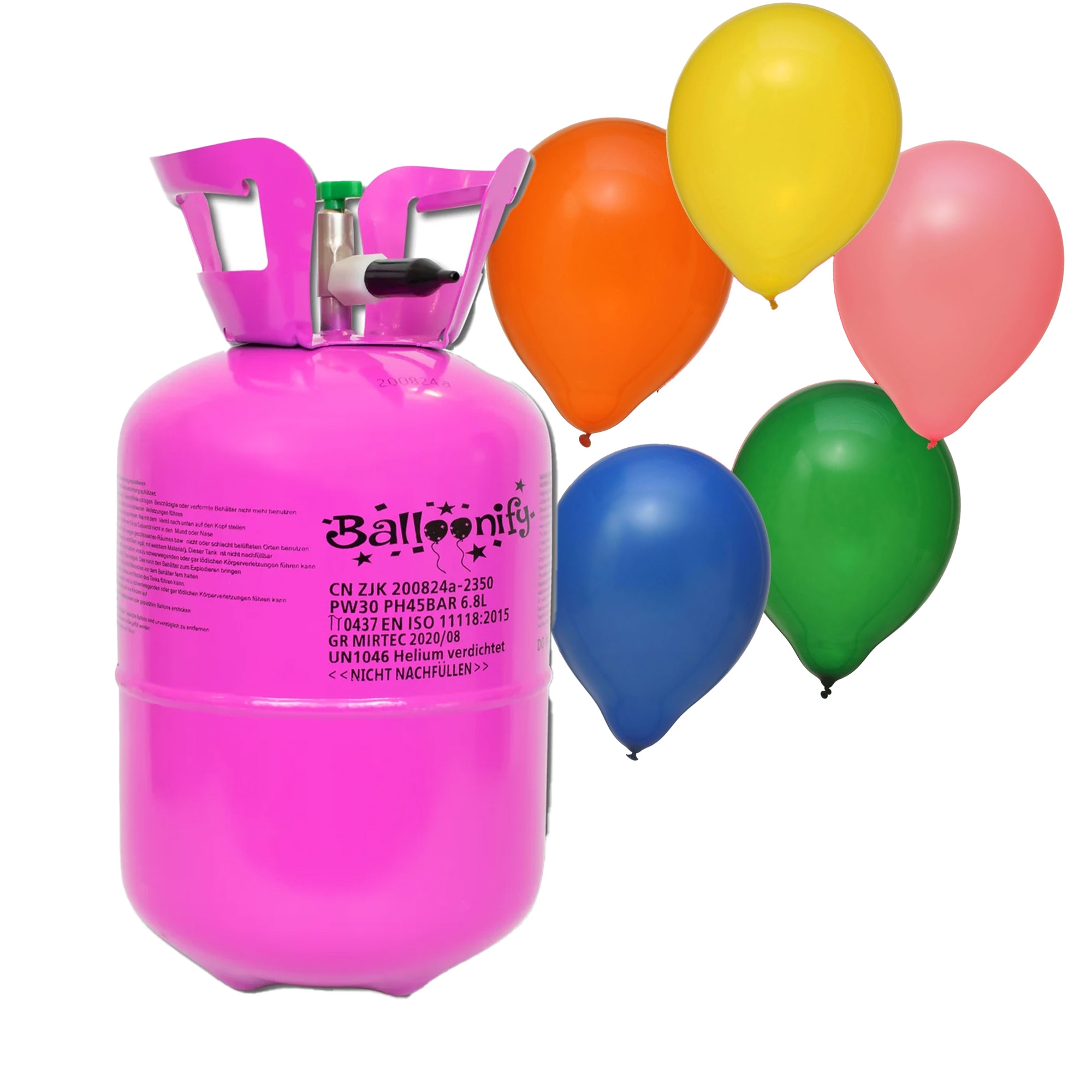30er Ballonset: 30 bunte Ballons (23 cm) und Bänder mit Helium Einweg-Flasche 30er Ballonset: 30 bunte Ballons (23 cm) und Bänder mit Helium Einweg-Flasche