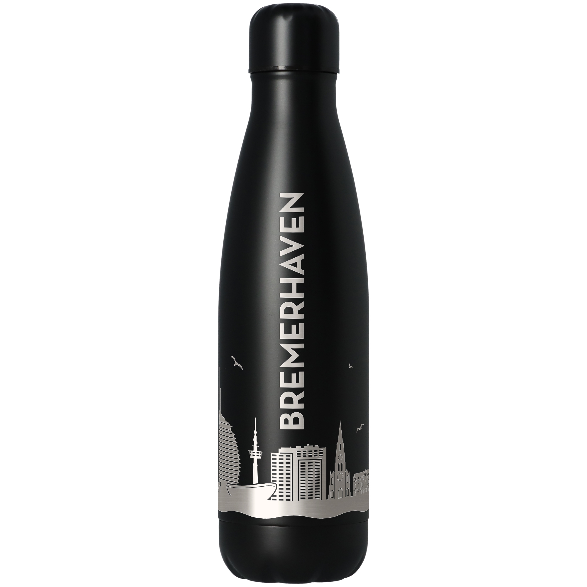 023aad6f709bb981ce1d1ccf6e0e9cdbc609ab54 Trinkflasche Skyline Bremerhaven Schwarz 500ml