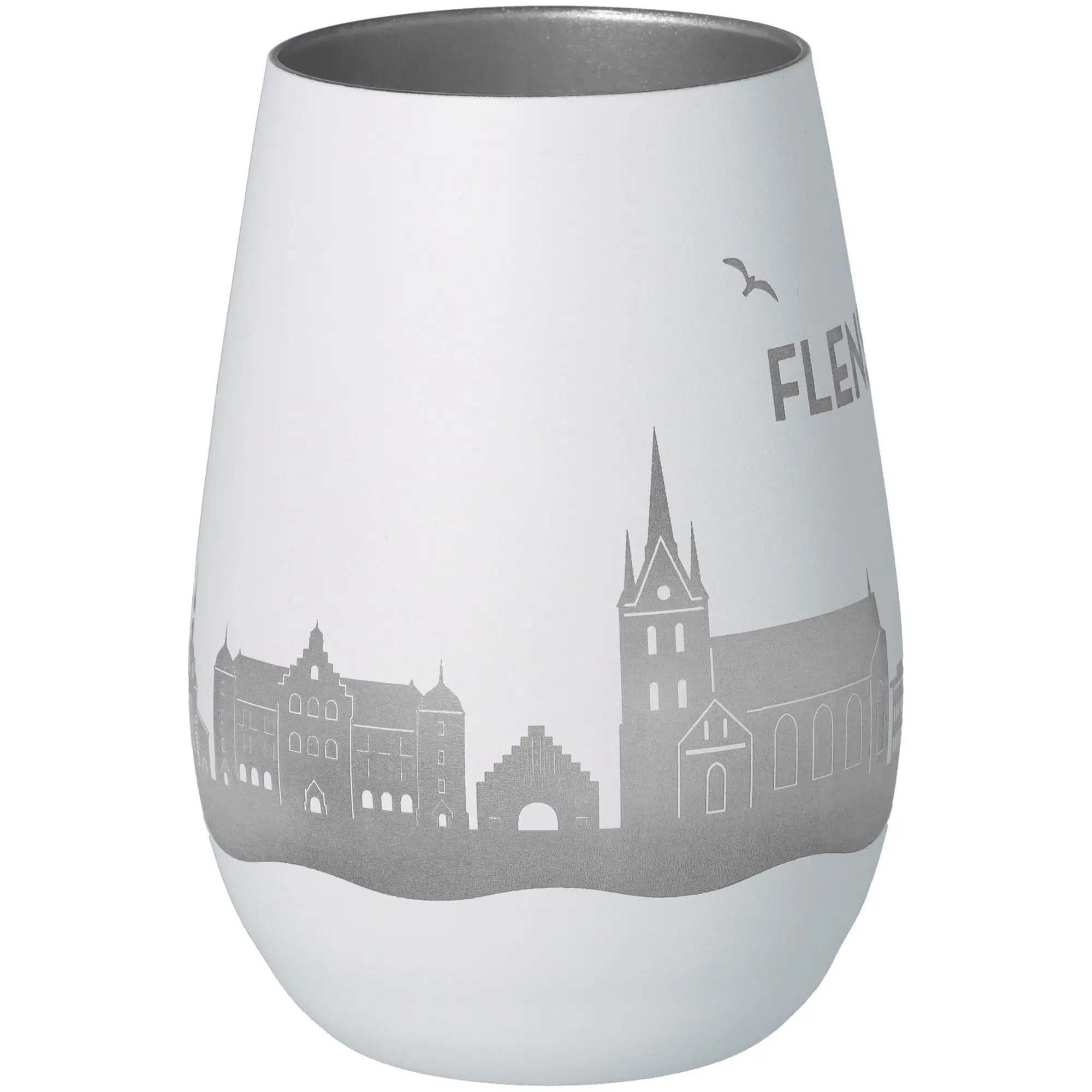 Windlicht Skyline Flensburg Weiß/Silber