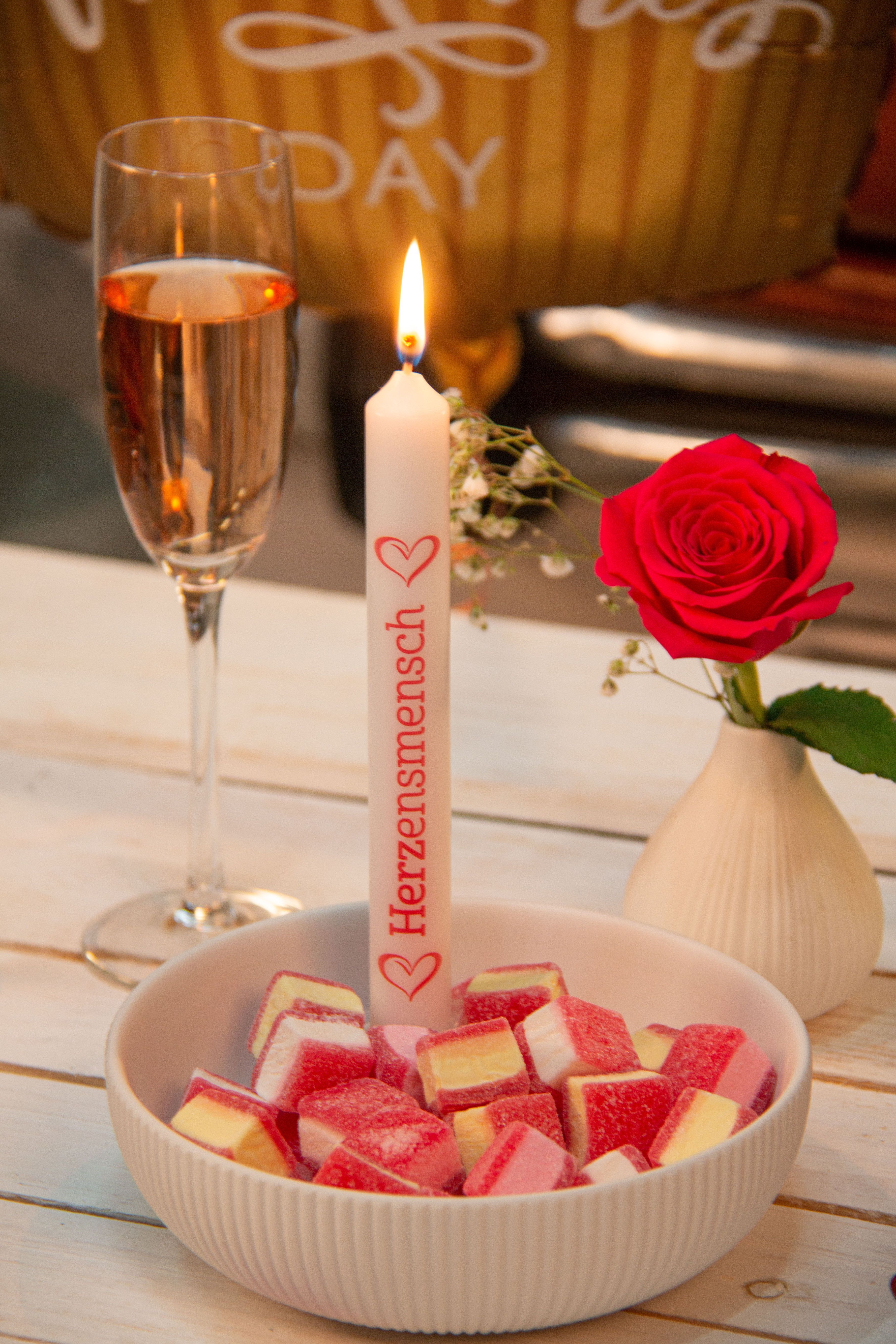 Stabkerze Weiß "Herzensmensch" Stabkerze Weiß "Herzensmensch"