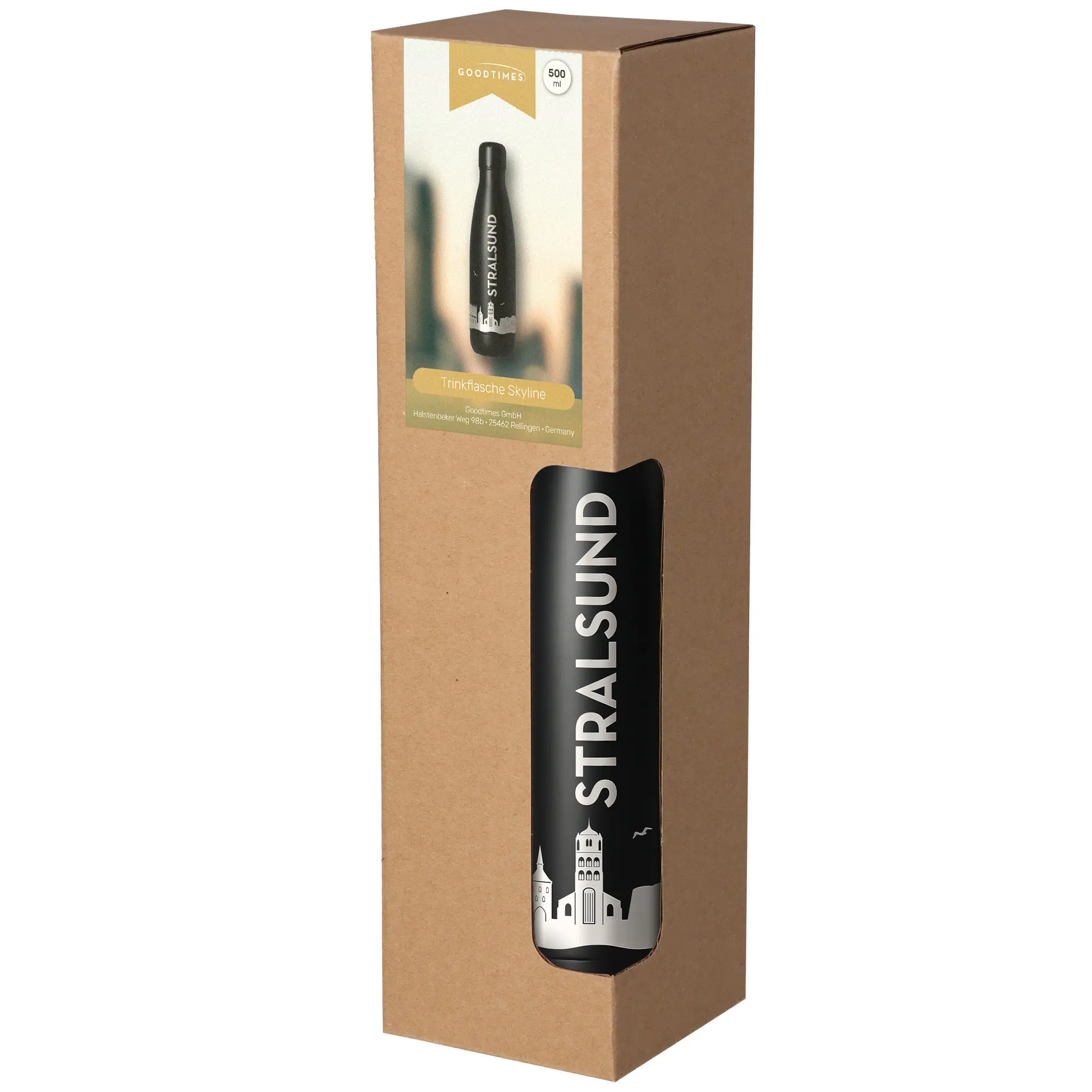 Trinkflasche Skyline Stralsund Schwarz 500ml