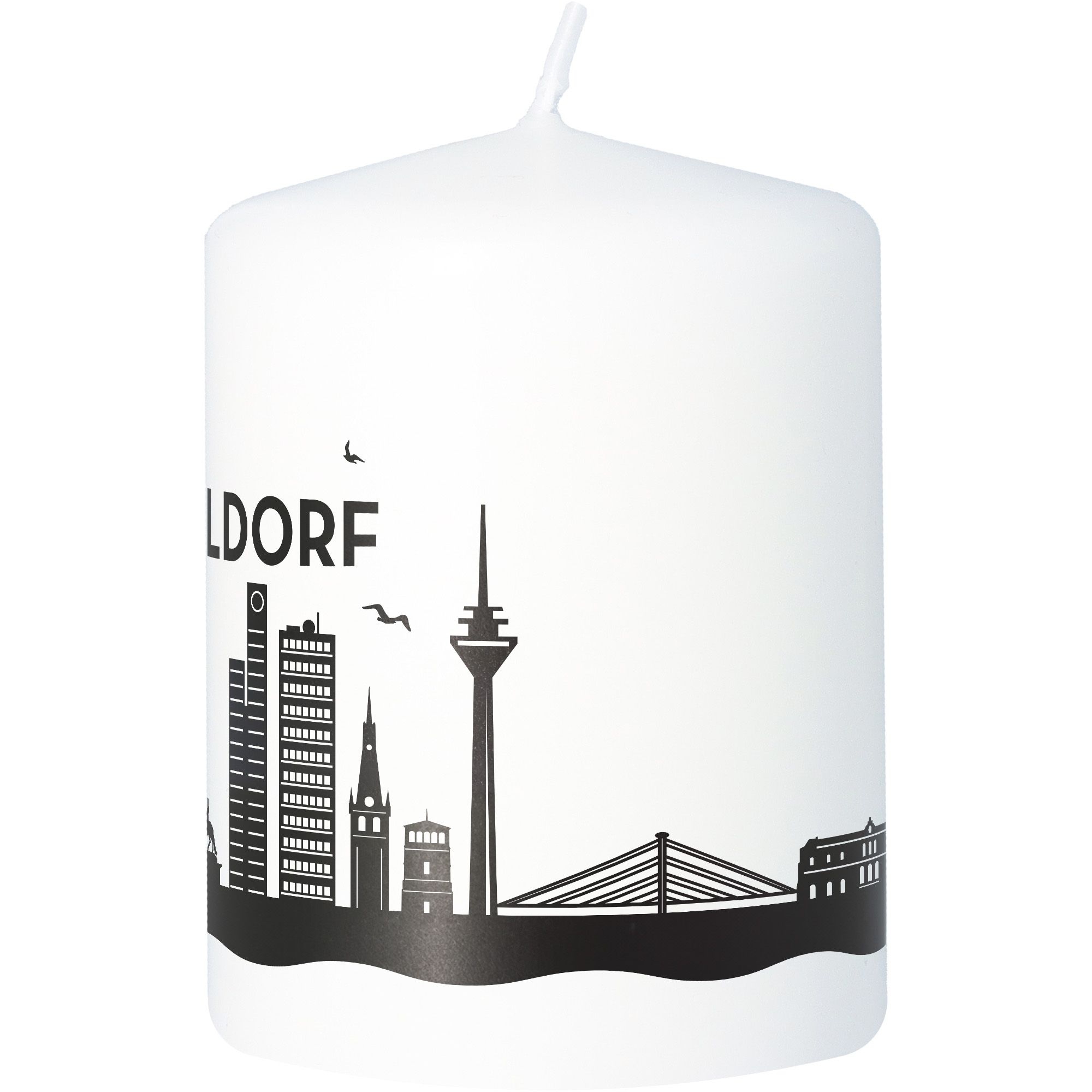 Stumpenkerze Skyline Düsseldorf Weiß