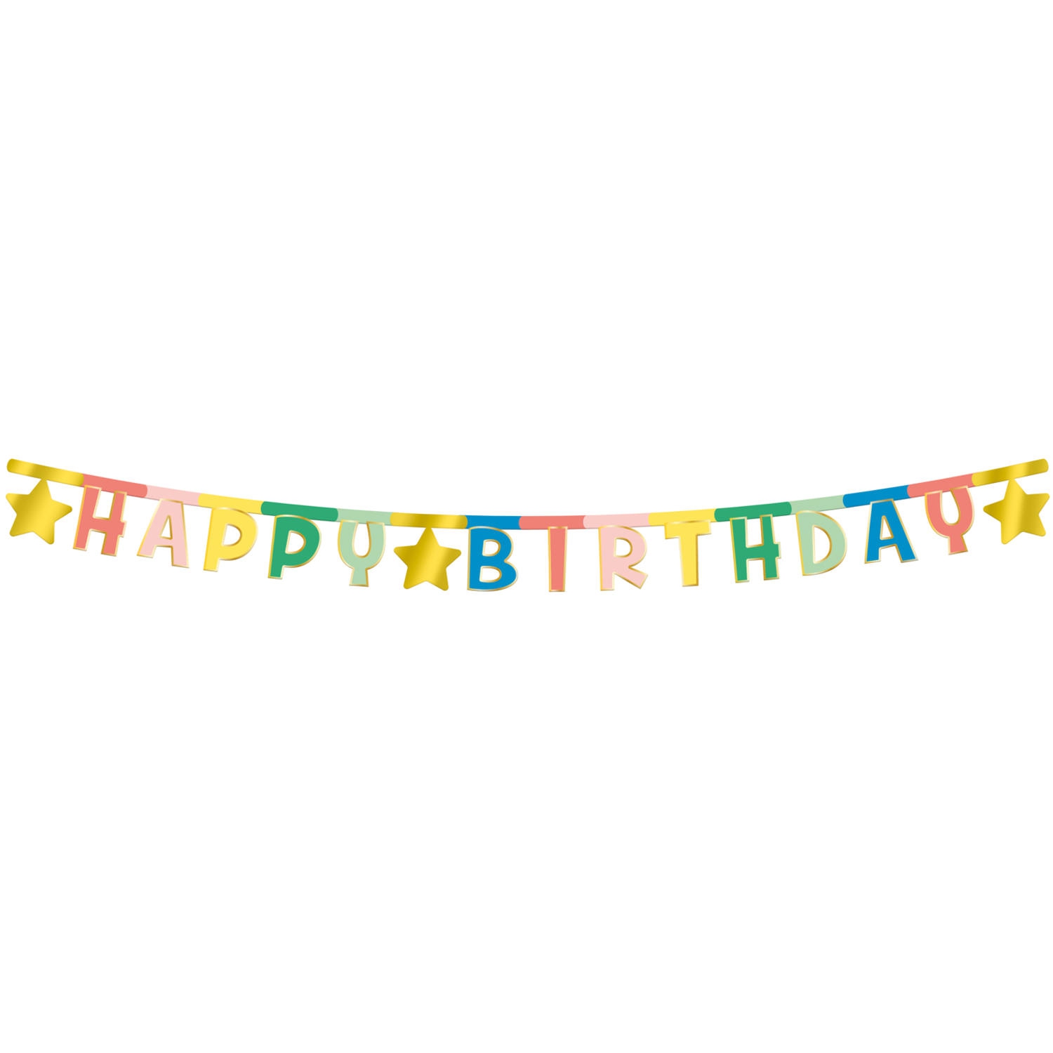 Girlande "Happy Birthday" mit Sternen, Bunt/Gold Girlande "Happy Birthday" mit Sternen, Bunt/Gold