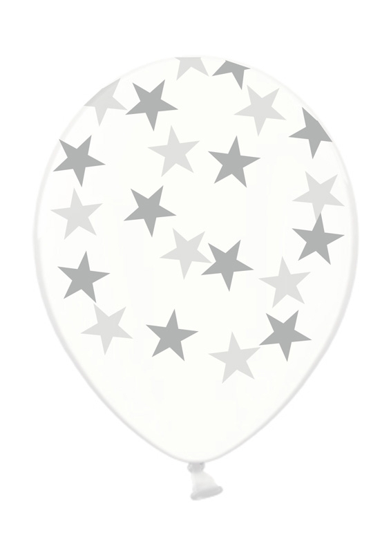 Latexballon Transparent silberne Sterne Ø 30cm