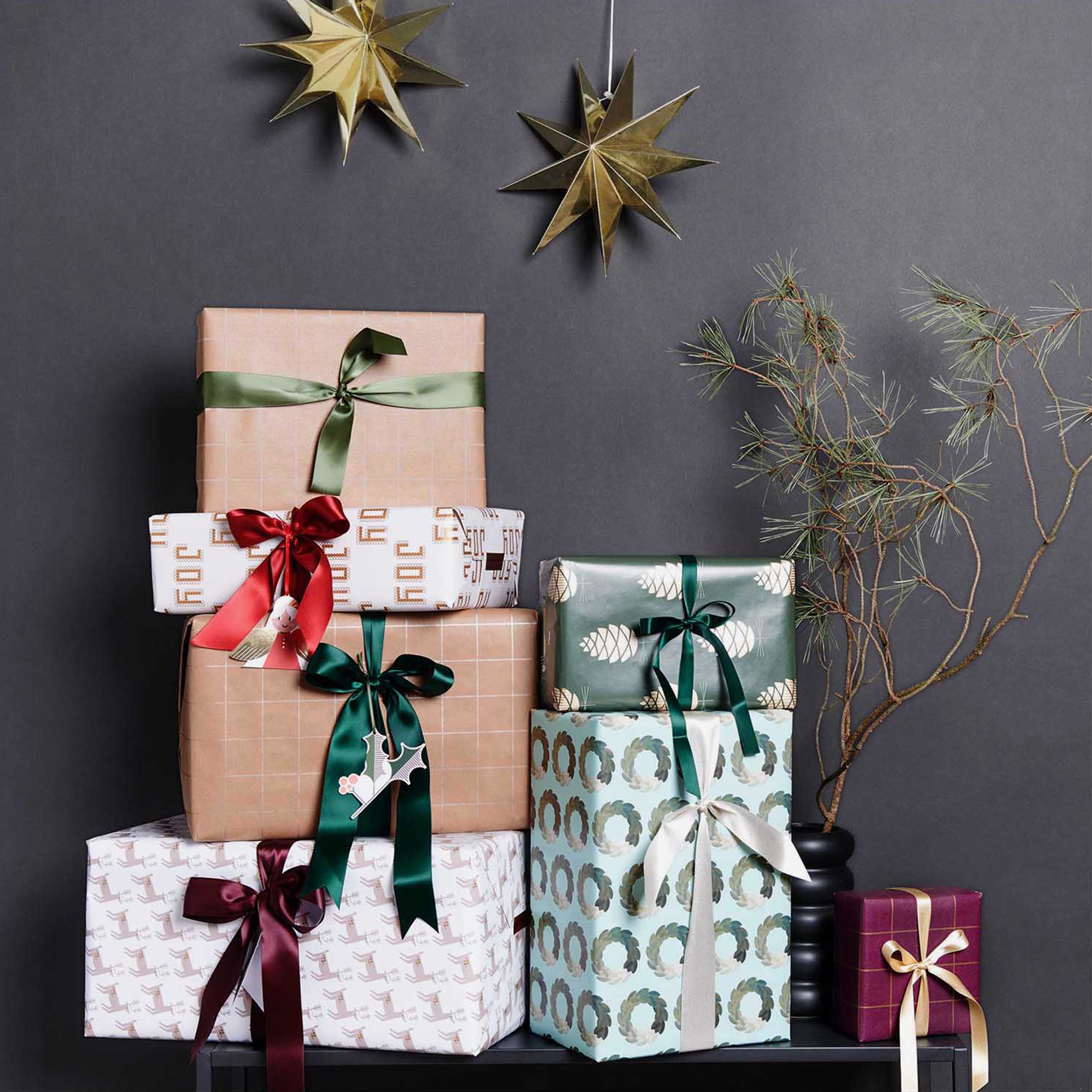 Geschenkpapier auf Rolle, Raster Kraftpapier "Grün" 2m