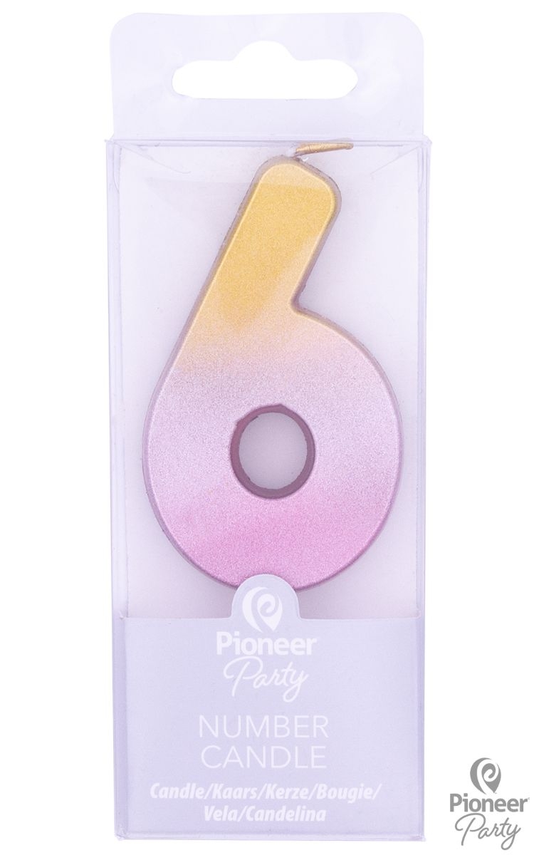 Zahlenkerze "6", Rosa/Gold Zahlenkerze "6", Rosa/Gold