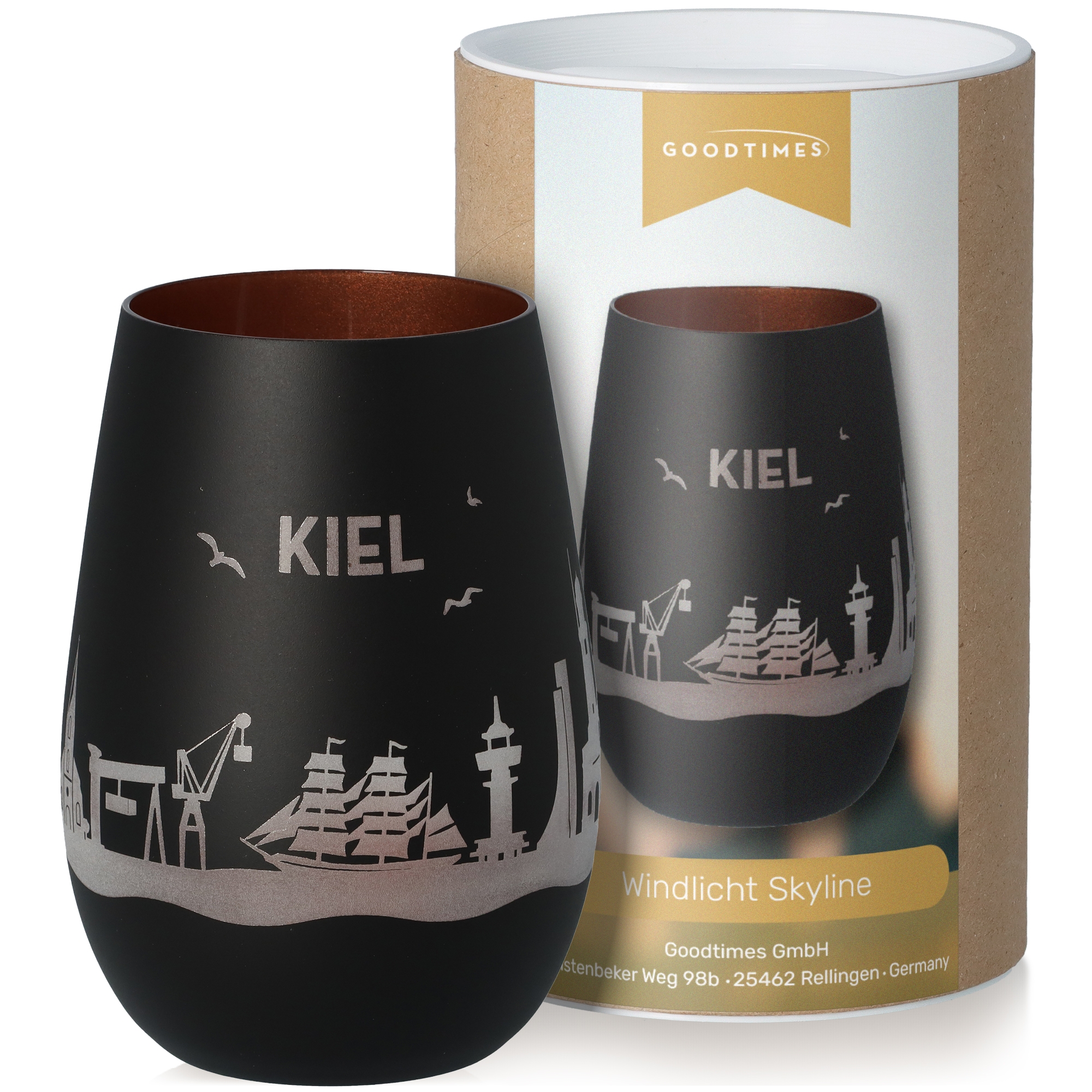 Windlicht Skyline Kiel Schwarz/Bronze Töpferei, Krug, Alkohol, Getränk, Sake
