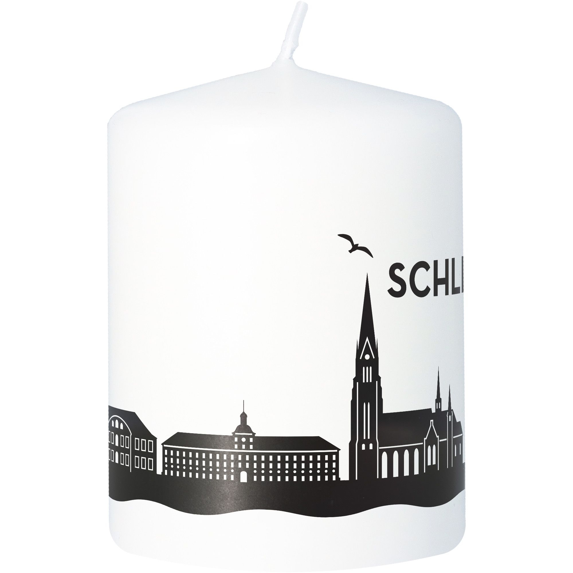 Stumpenkerze Skyline Schleswig Weiß Tier, Vogel