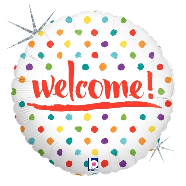 Folienballon Holographie Welcome Polka Dots 45 cm