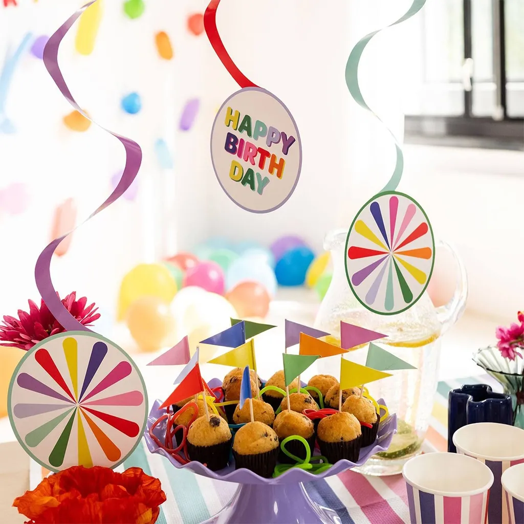 6 Hängedekoration "Happy Birthday Stripetastic"