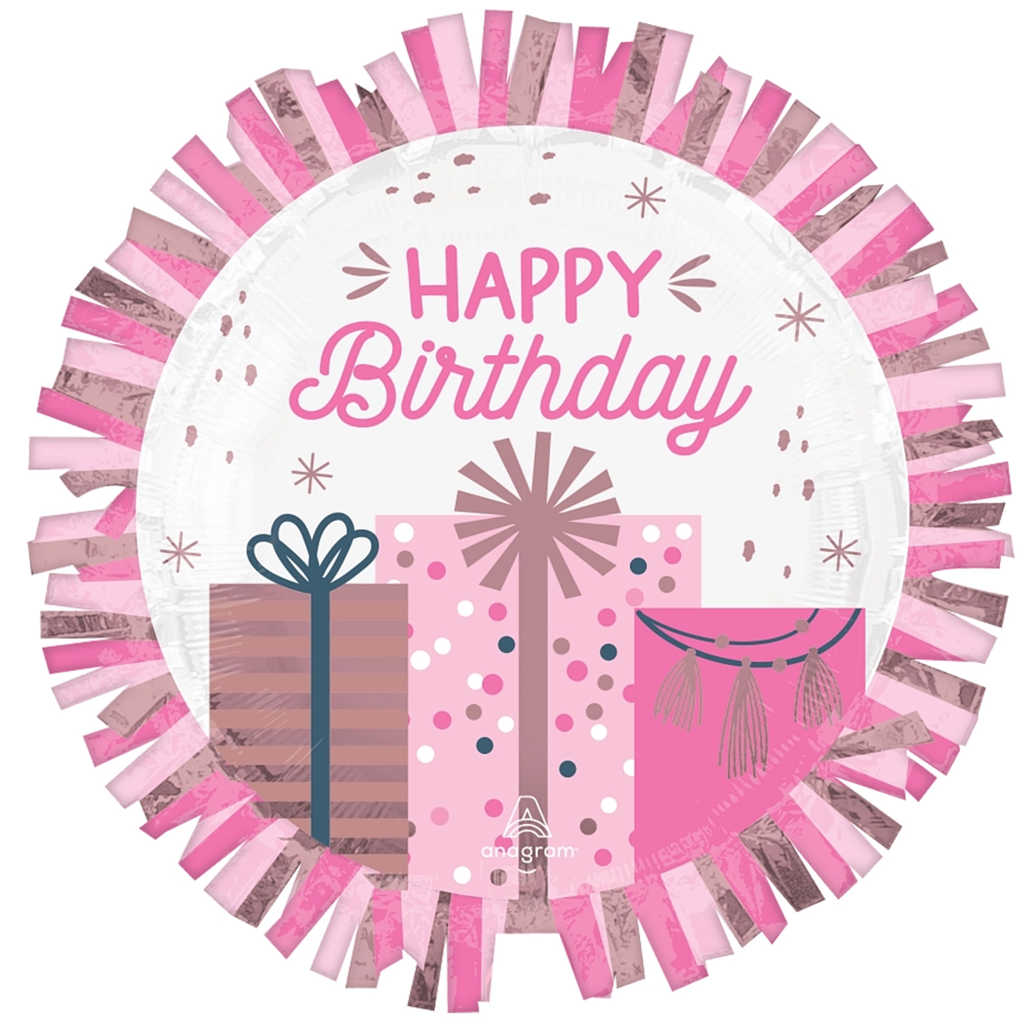 Folienballon "Birthday mit Fransen" 60 cm Dekoration für Zuhause, Geburtstagstorte, Essen, Kleidung, Hut