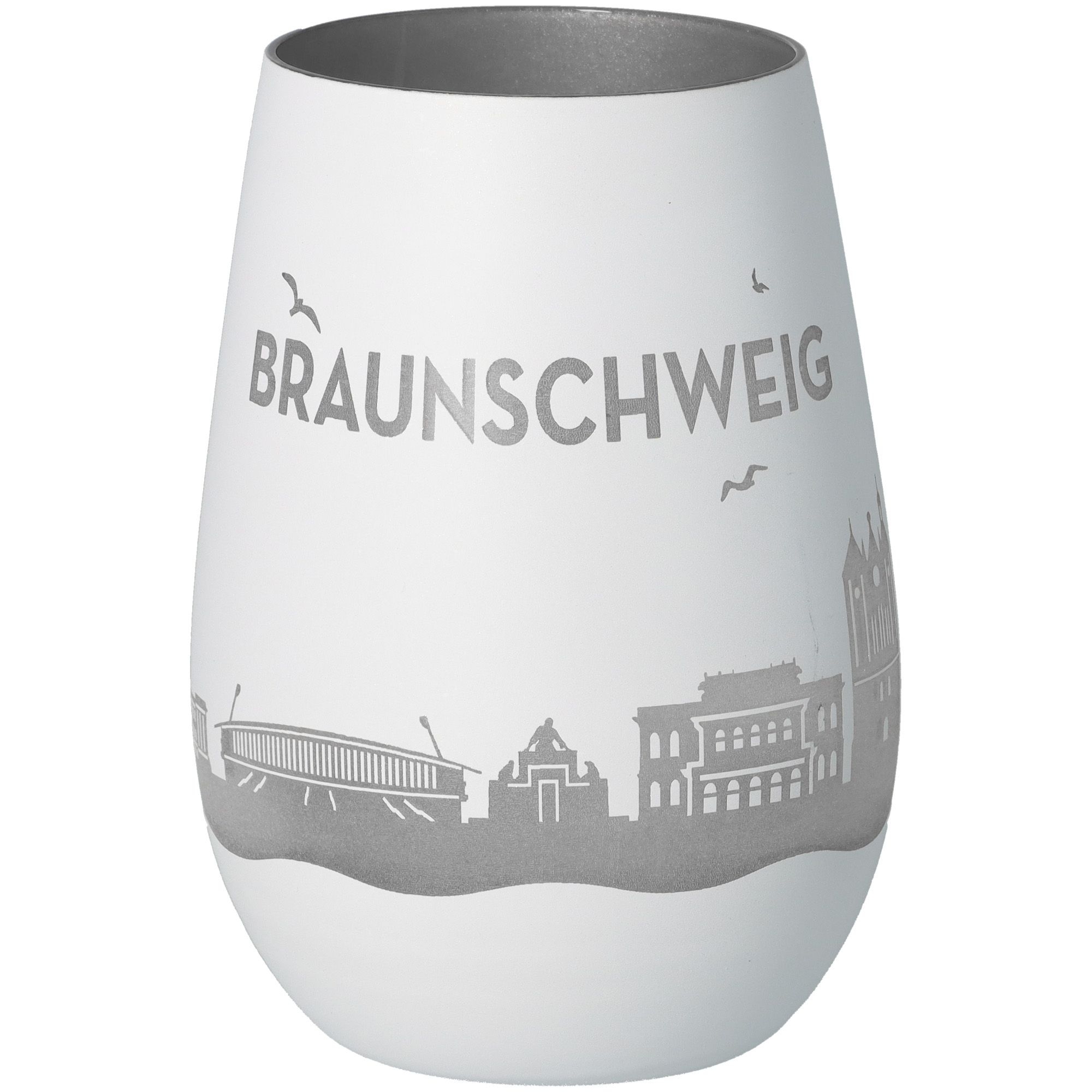 Weinglas, Porzellan, grau-weißer, Stadtansicht, Braunschweig