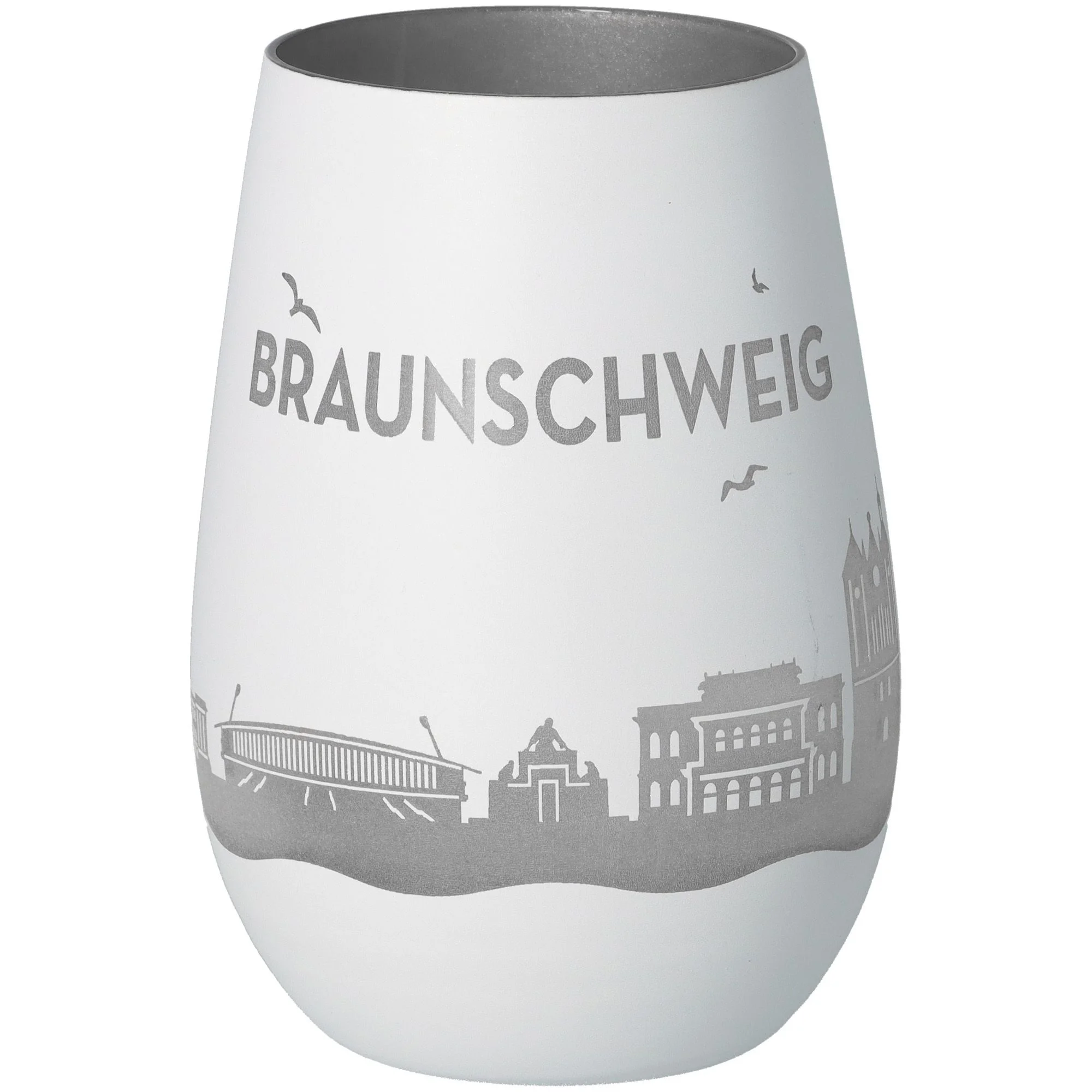 Weinglas, Porzellan, grau-weißer, Stadtansicht, Braunschweig