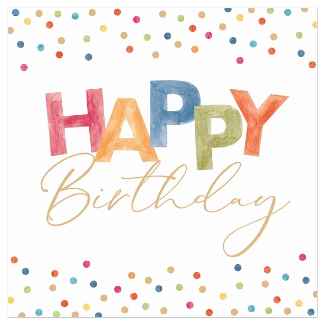 20 Servietten "Happy Birthday", Bunt/Gold mit Punkten 20 Servietten "Happy Birthday", Bunt/Gold mit Punkten
