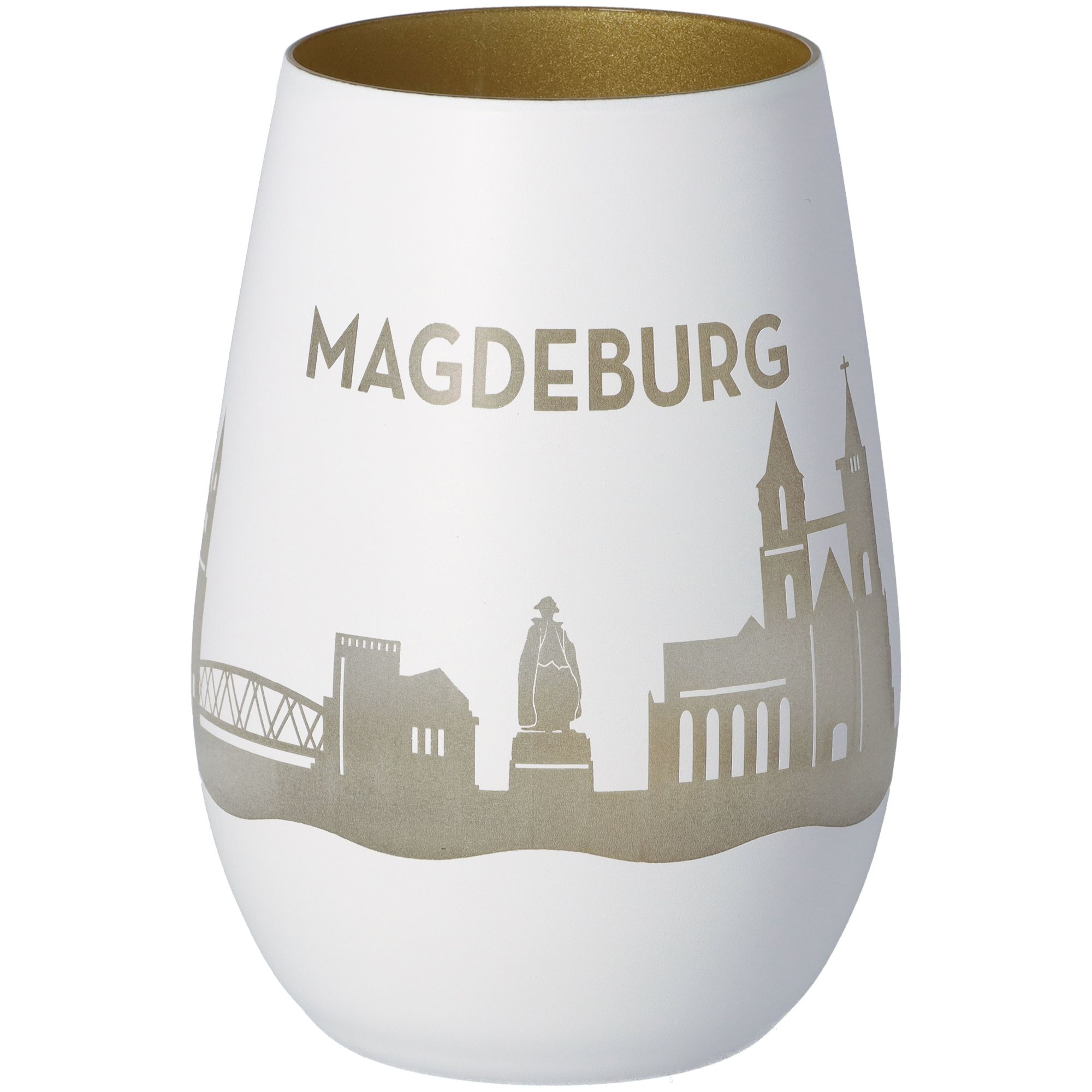 Windlicht Skyline Magdeburg Weiß/Gold Windlicht Skyline Magdeburg Weiß/Gold