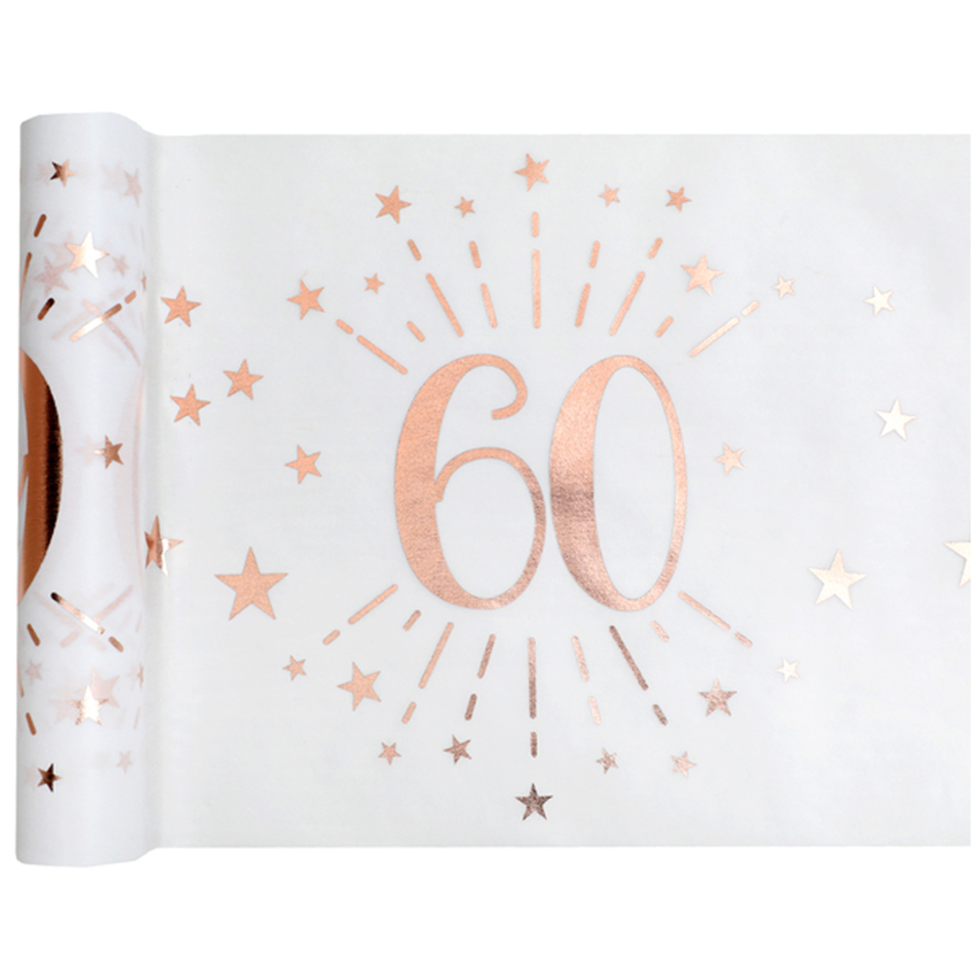60. Geburtstag - Tischläufer, Weiß/Rosegold 60. Geburtstag - Tischläufer, Weiß/Rosegold