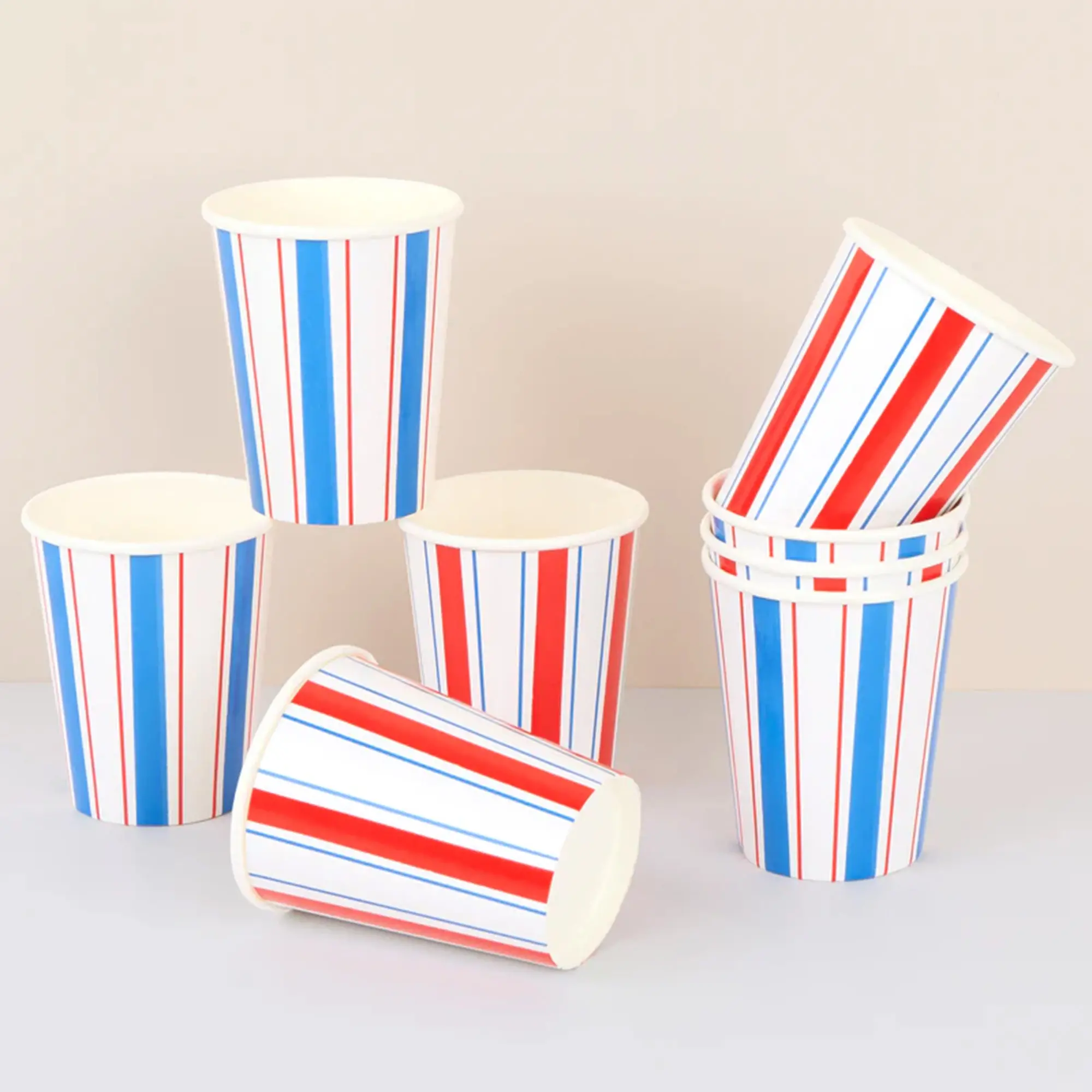 Becher, Papier, Streifen, Rot-Blau, Einweg