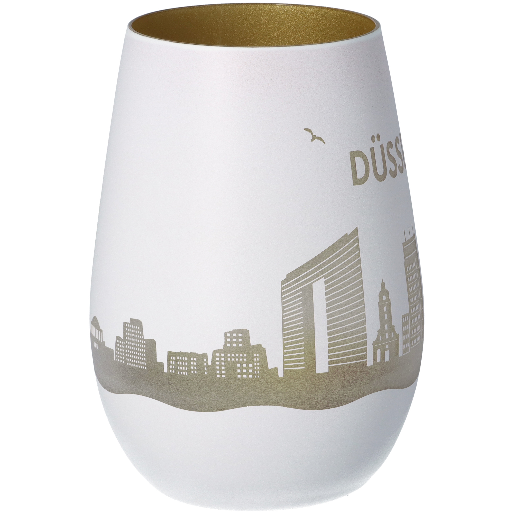 Windlicht Skyline Düsseldorf Weiß/Gold Töpferei, Krug, Vase, Porzellan, Tasse
