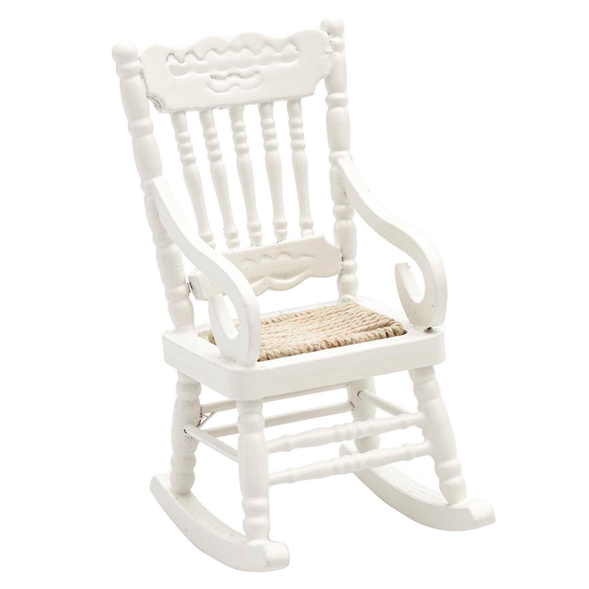abe3b0fa1b5c7f1490da07249b6a63b5f952c385 Miniatur "Schaukelstuhl in Weiß" für die Wichteltür