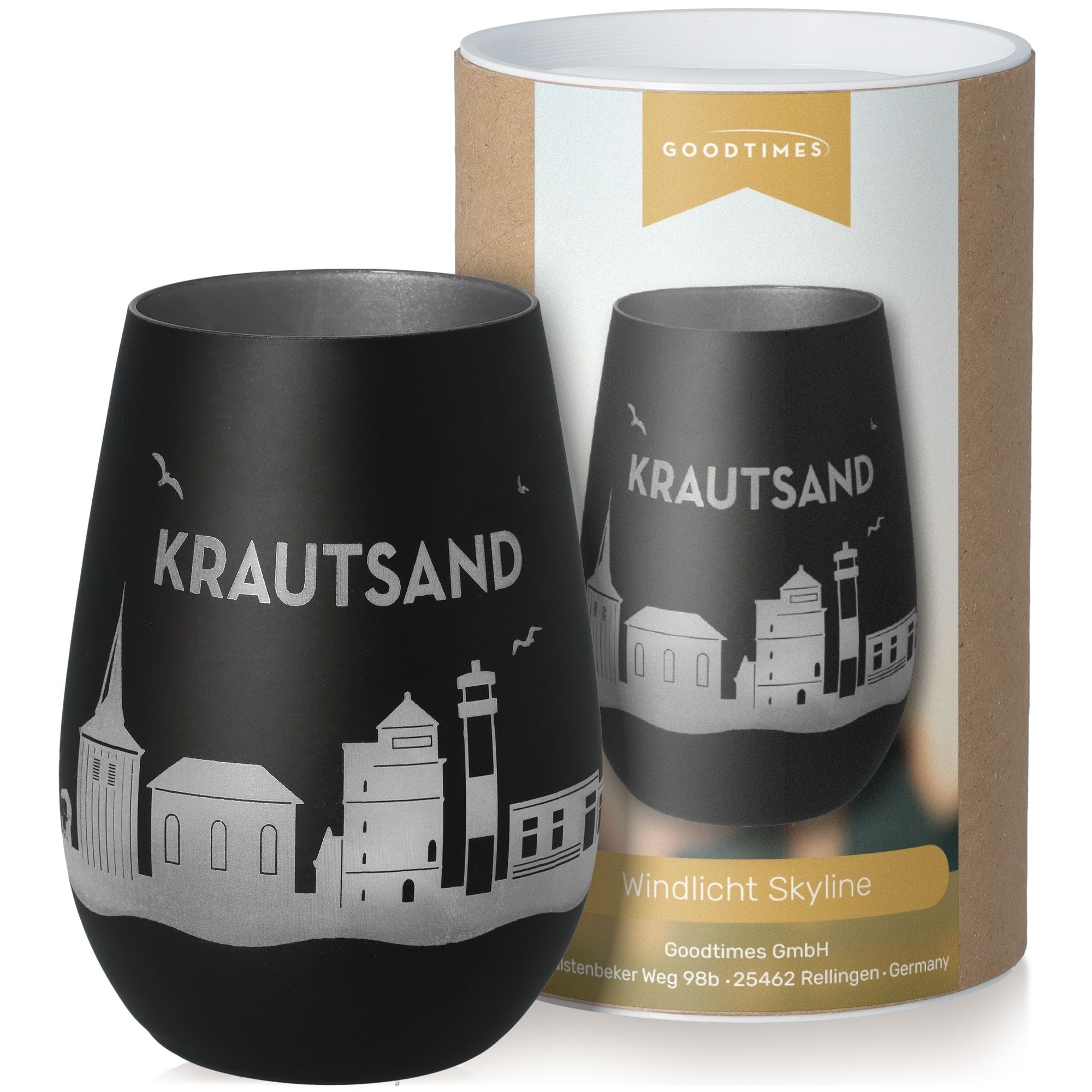 Windlicht Skyline Krautsand Schwarz/Silber