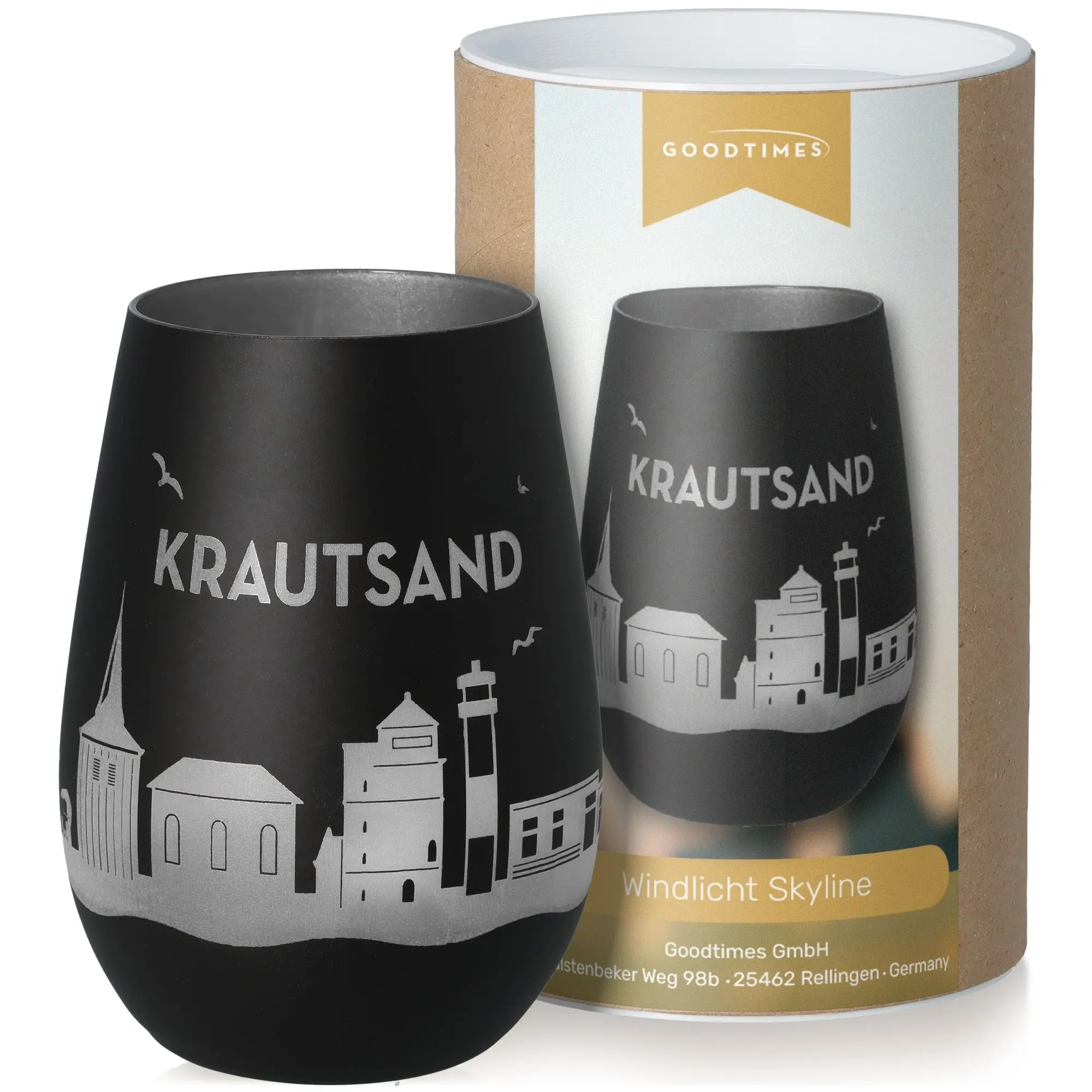 Windlicht Skyline Krautsand Schwarz/Silber