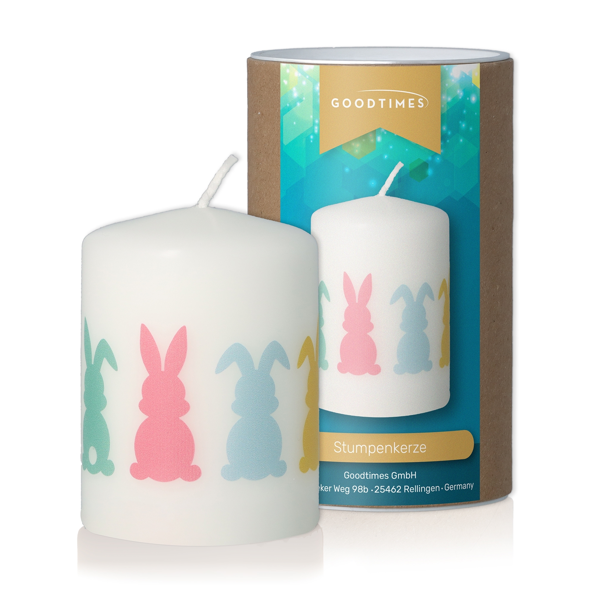 Stumpenkerze Bunt "Osterhasen" Kerze