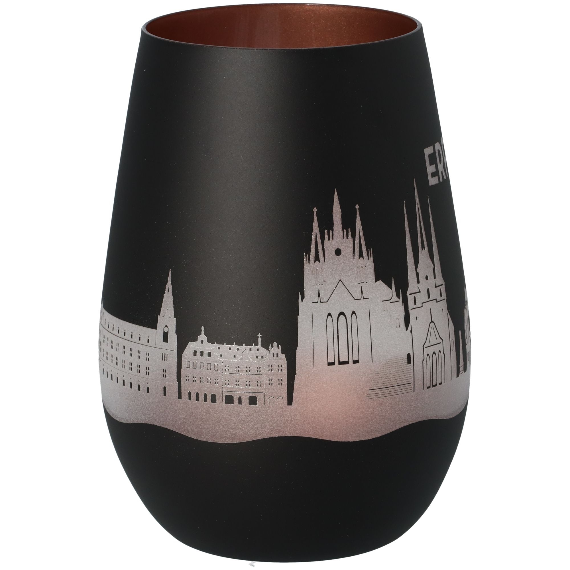 Windlicht Skyline Erfurt Schwarz/Bronze Töpferei, Glas, Vase, Lampe