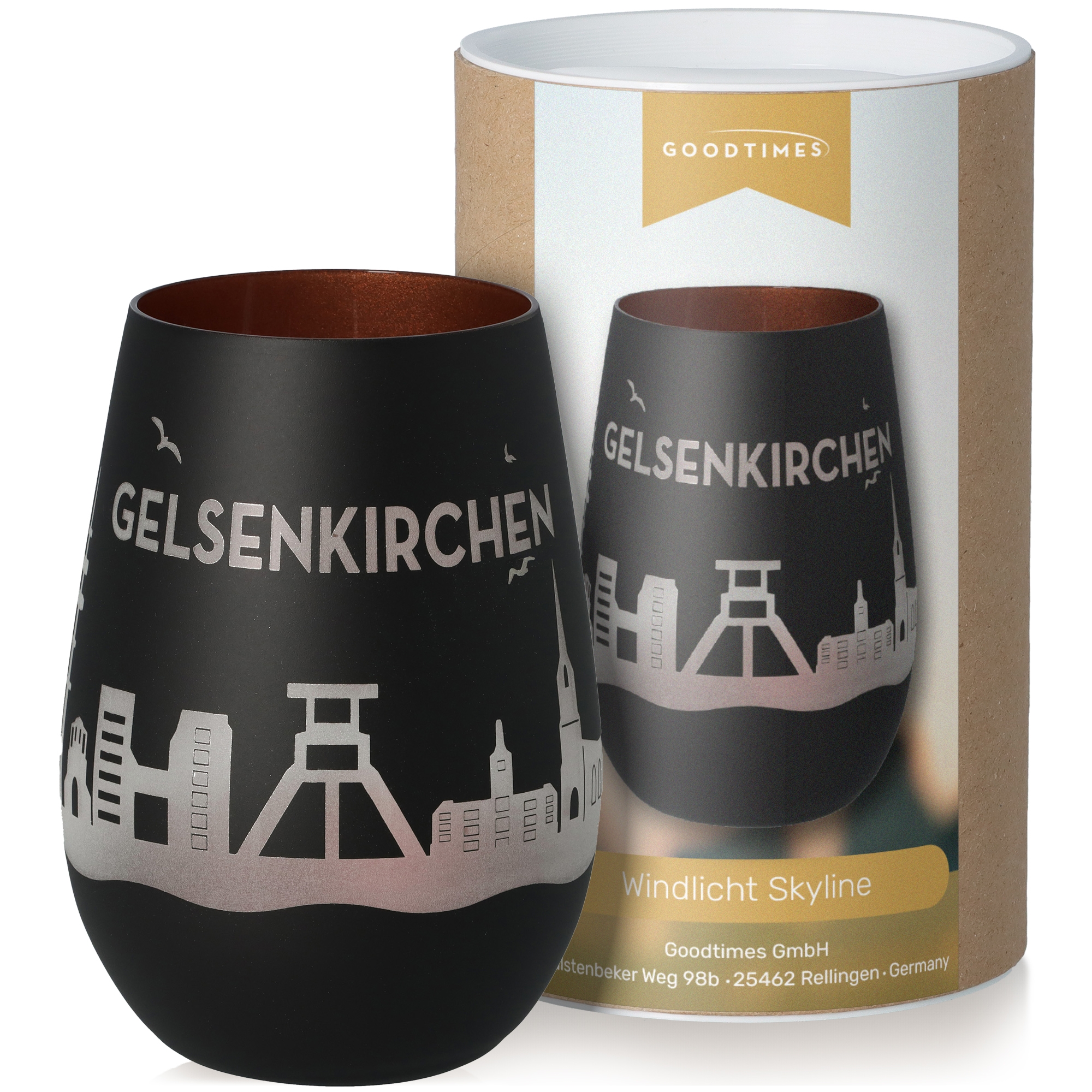 Windlicht Skyline Gelsenkirchen Schwarz/Bronze Krug, Töpferei, Tasse