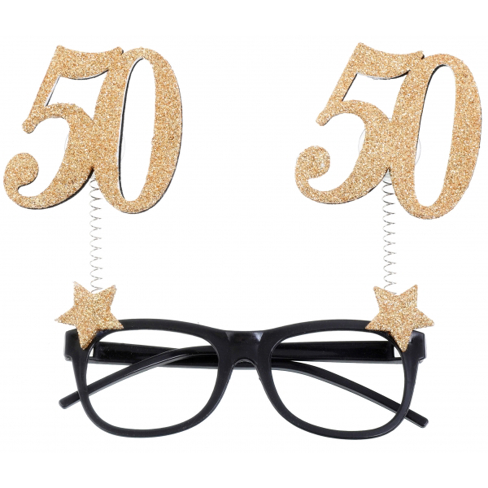 Glitzerbrille zum 50. Geburtstag, Gold/Schwarz Zubehör, Brillen, Text