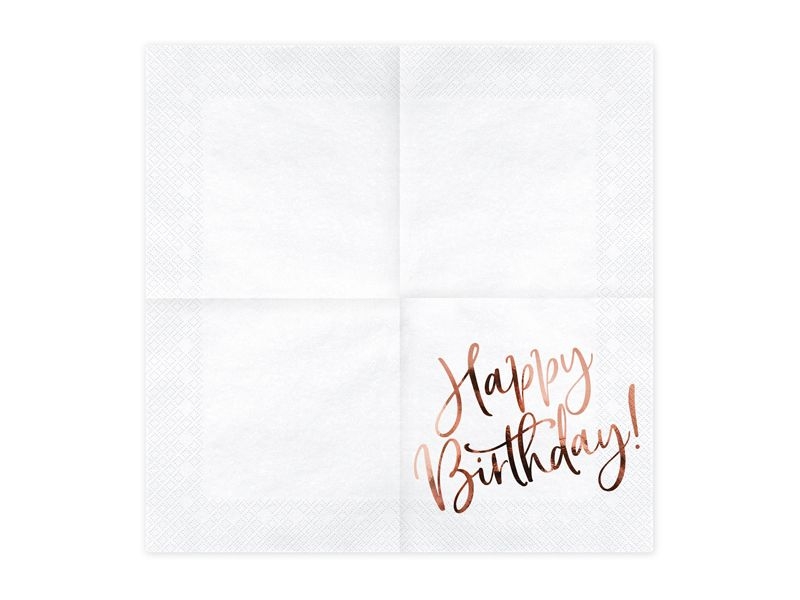 20 Servietten "Happy Birthday", Weiß/Roségold
