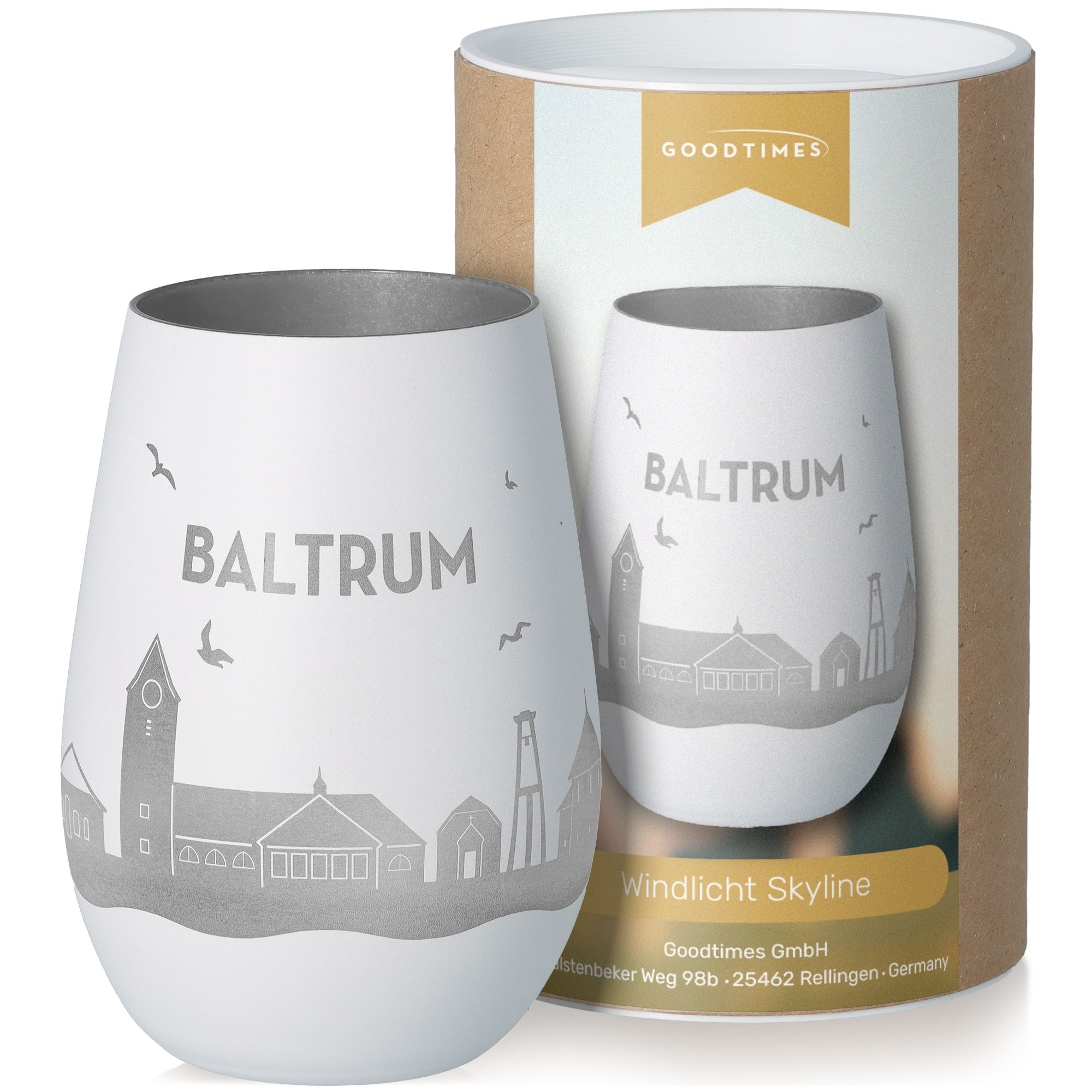 Windlicht Skyline Baltrum Weiß/Silber Töpferei, Krug, Tasse