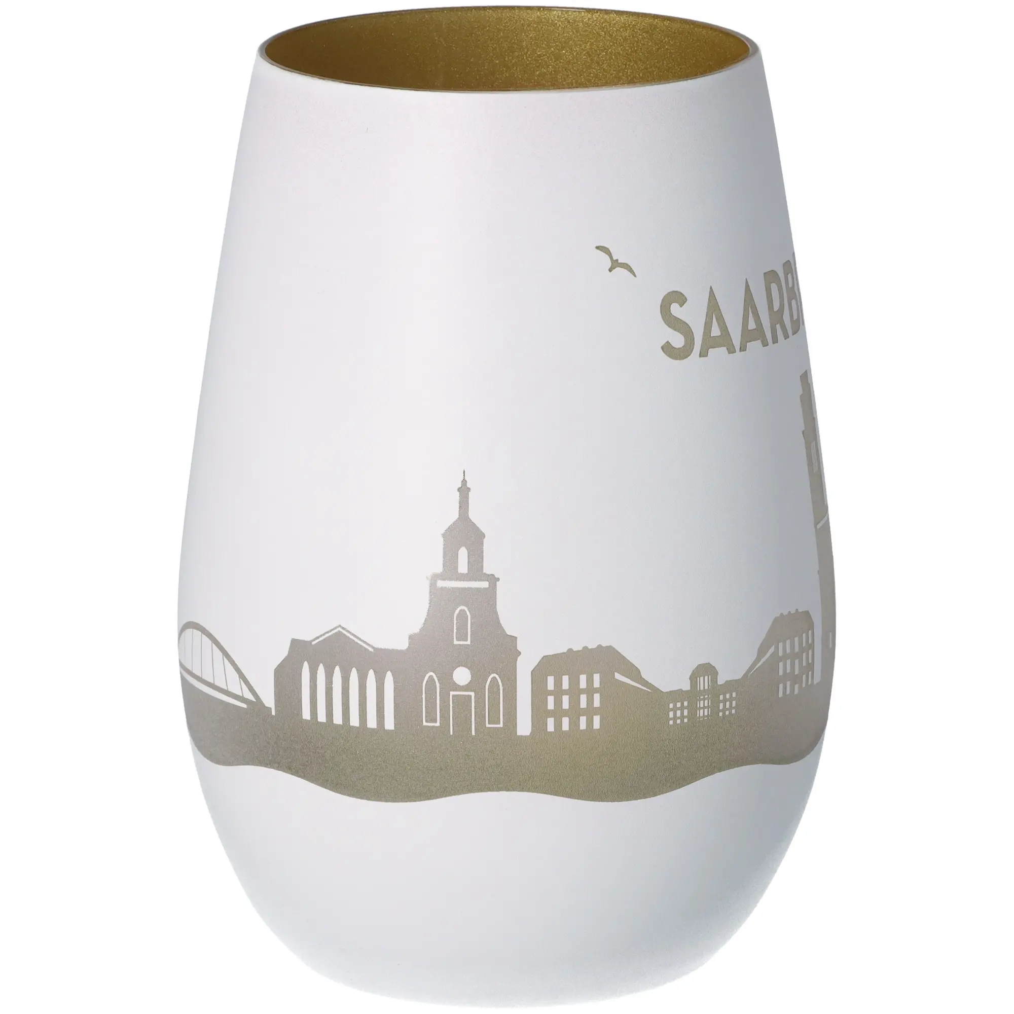 Windlicht Skyline Saarbrücken Weiß/Gold