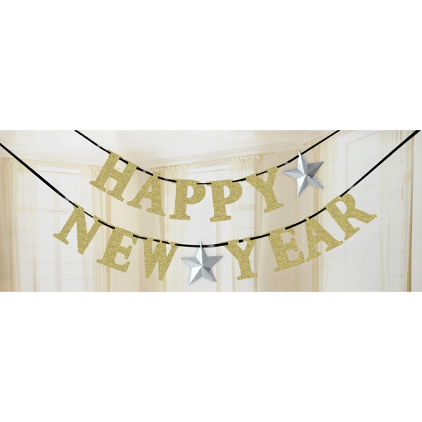 Happy New Year - Partygirlande Silber & Gold Happy New Year - Partygirlande Silber & Gold