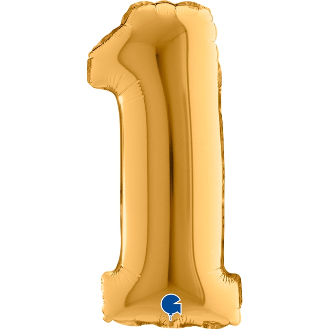 Folienballon Zahl "1" Gold, zur Luftbefüllung, 35 cm Folienballon Zahl "1" Gold, zur Luftbefüllung, 35 cm