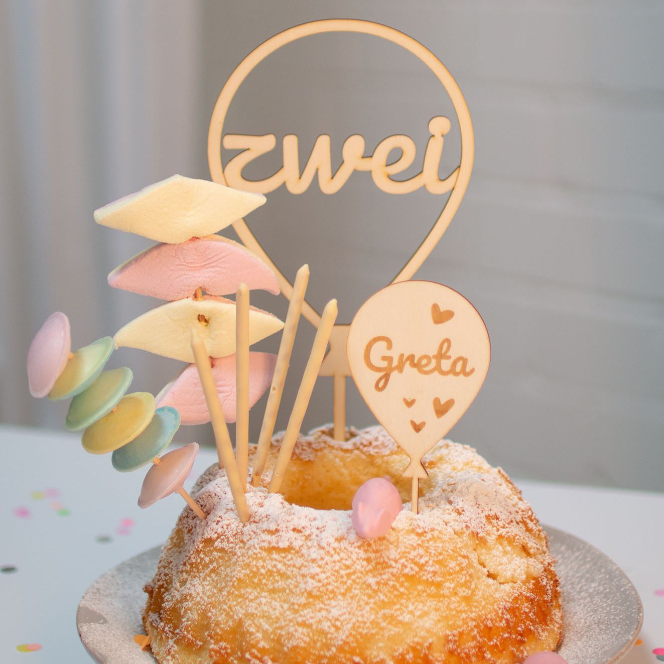 Cake Topper Ballon Herz Set Zahl 2